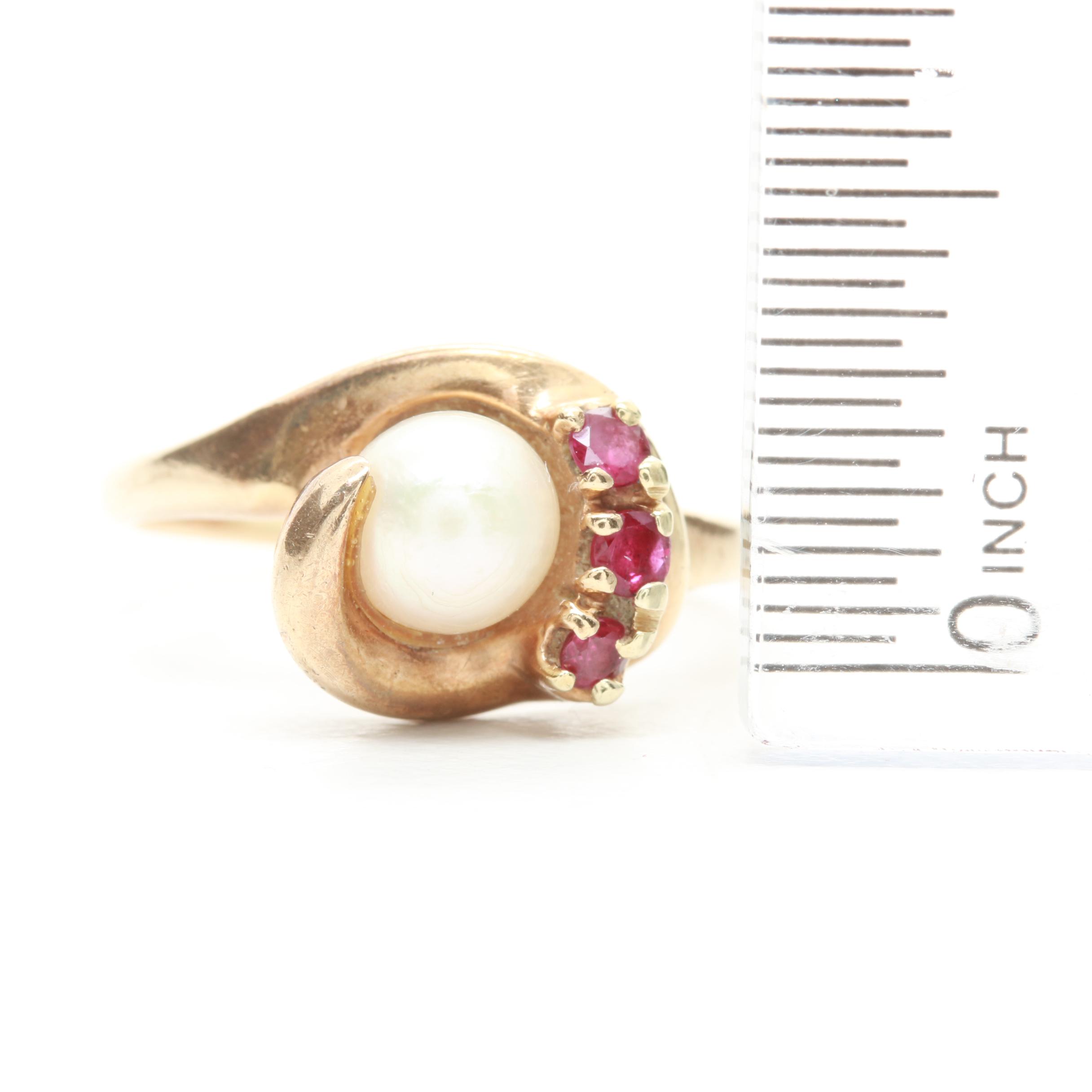 10K Yellow Gold Pearl and Ruby Ring