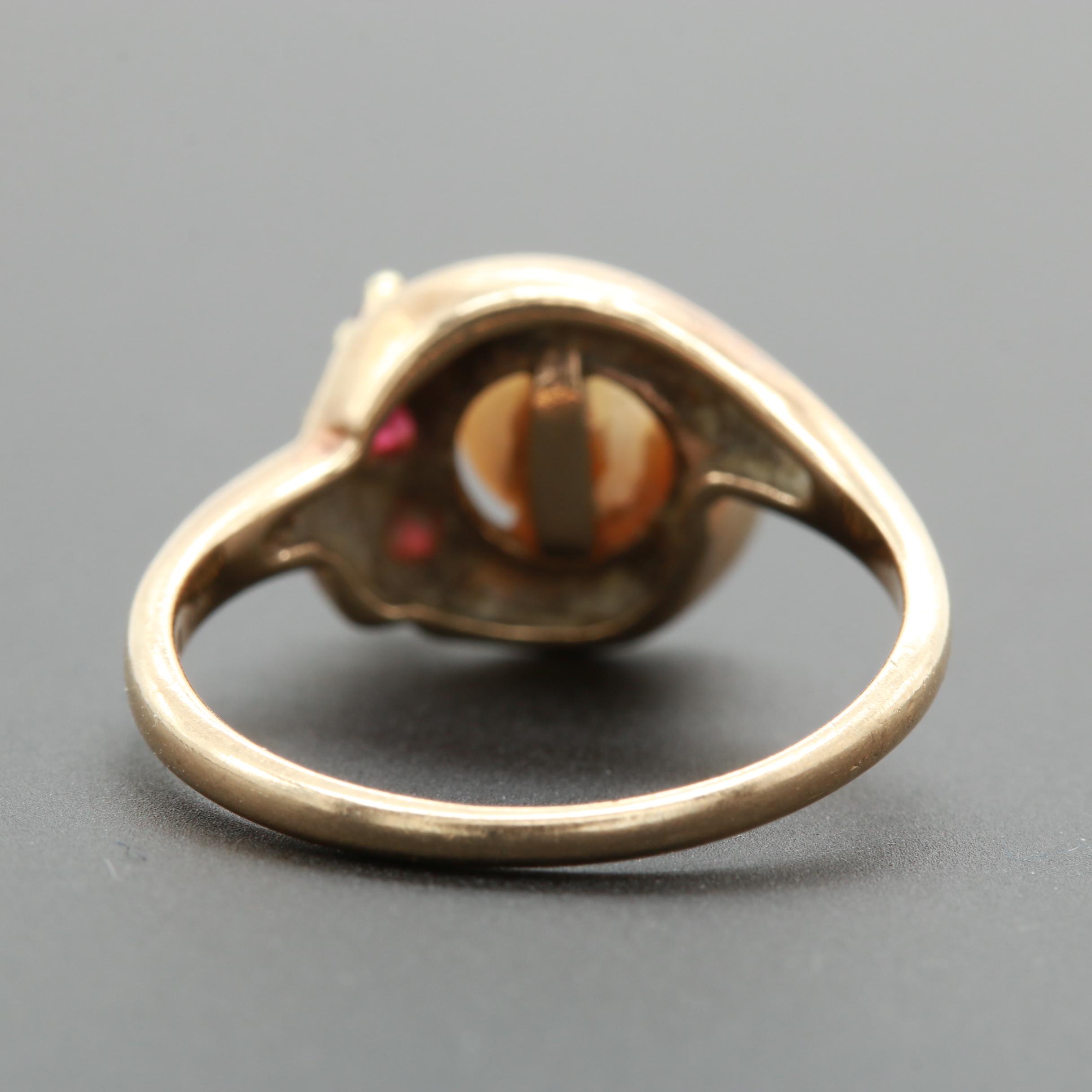 10K Yellow Gold Pearl and Ruby Ring