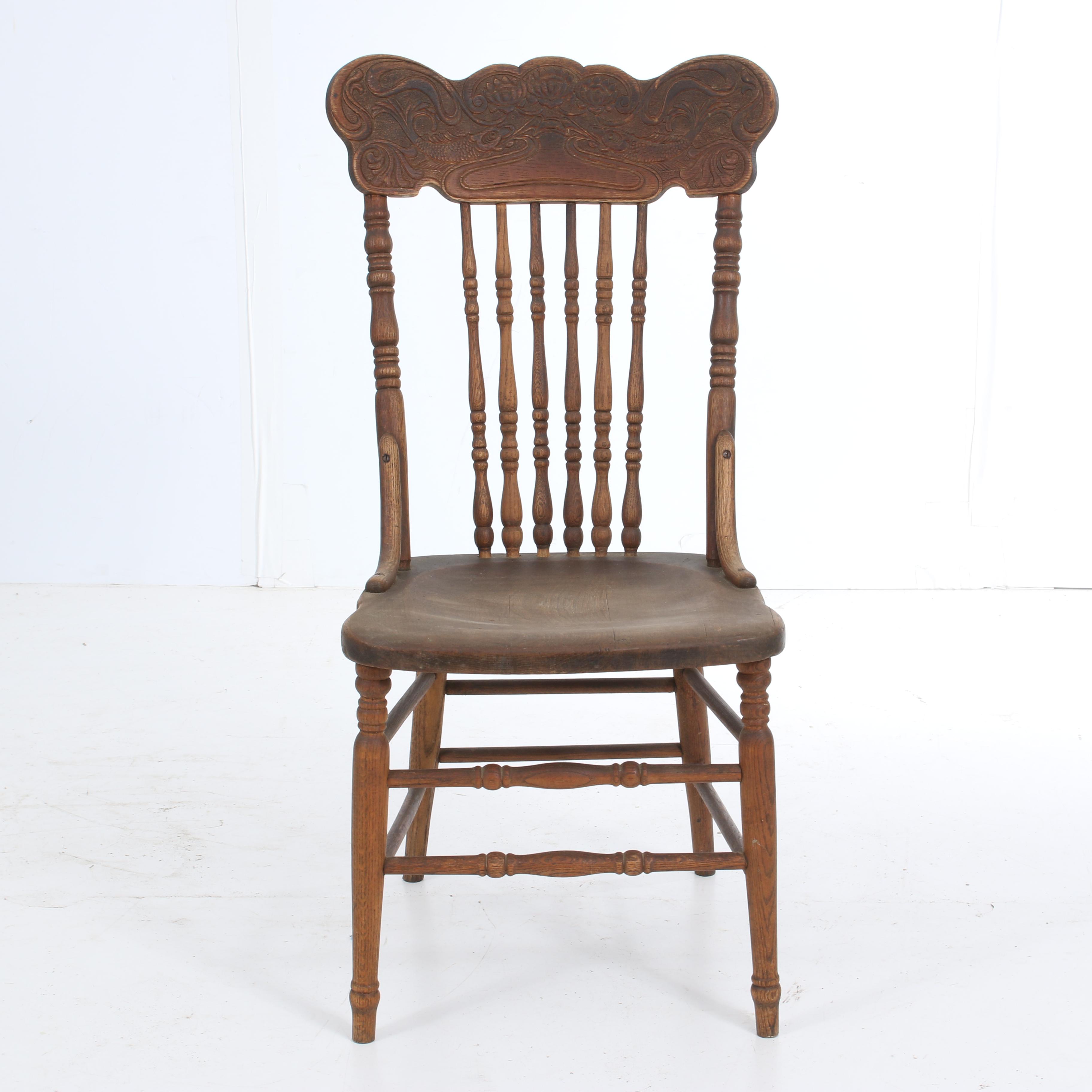 Antique Late Victorian Oak Press-Back Dining Side Chairs