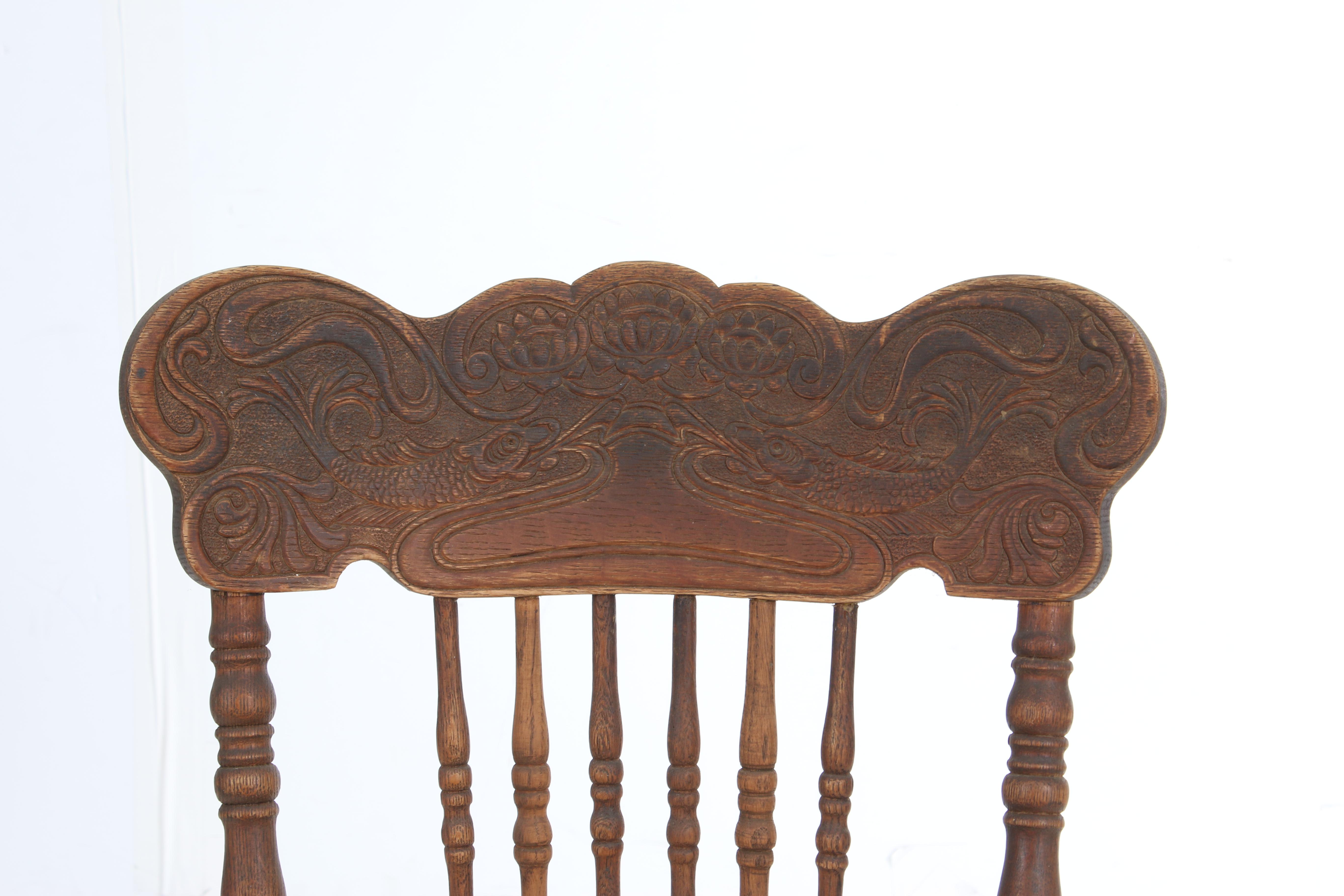 Antique Late Victorian Oak Press-Back Dining Side Chairs