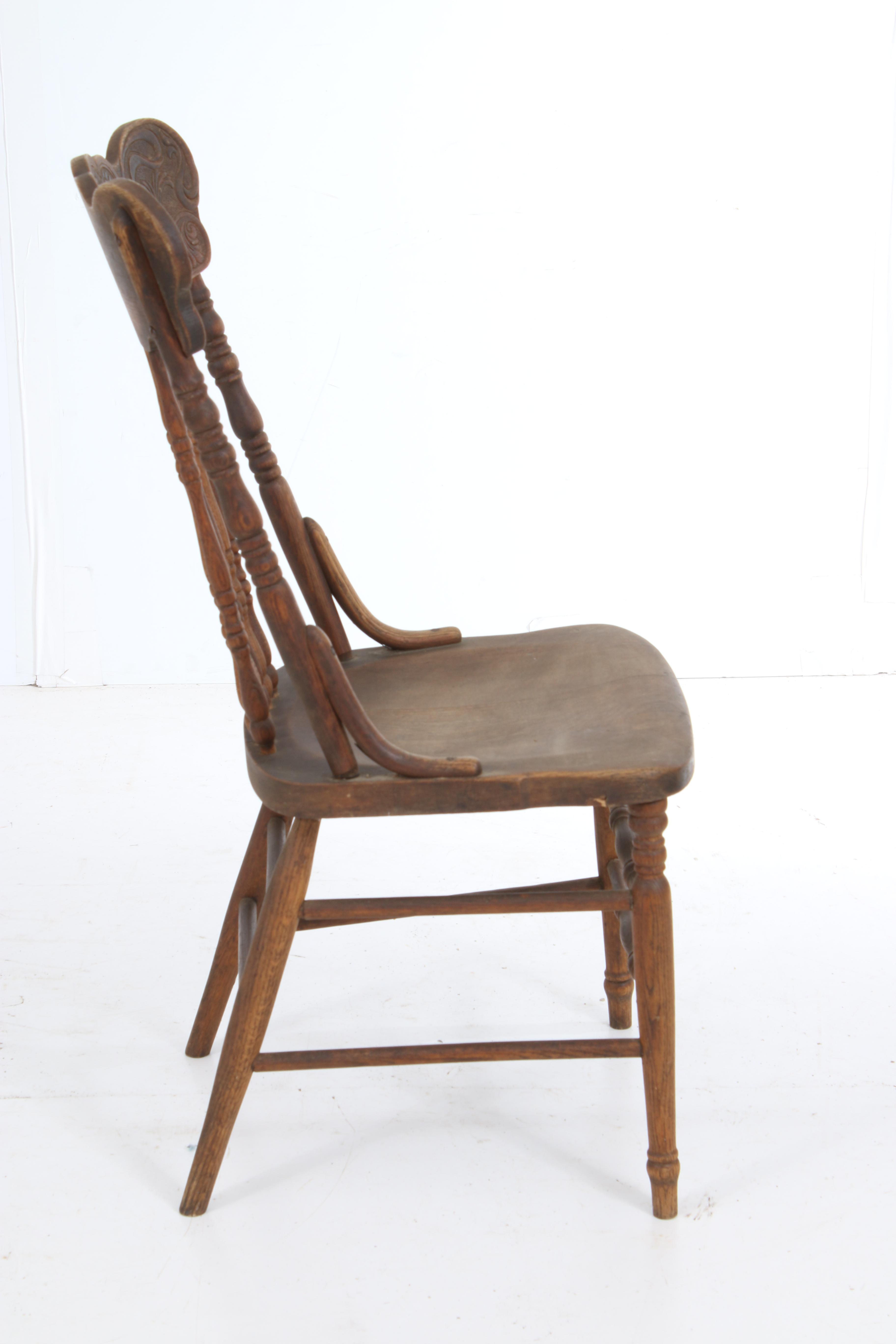 Antique Late Victorian Oak Press-Back Dining Side Chairs