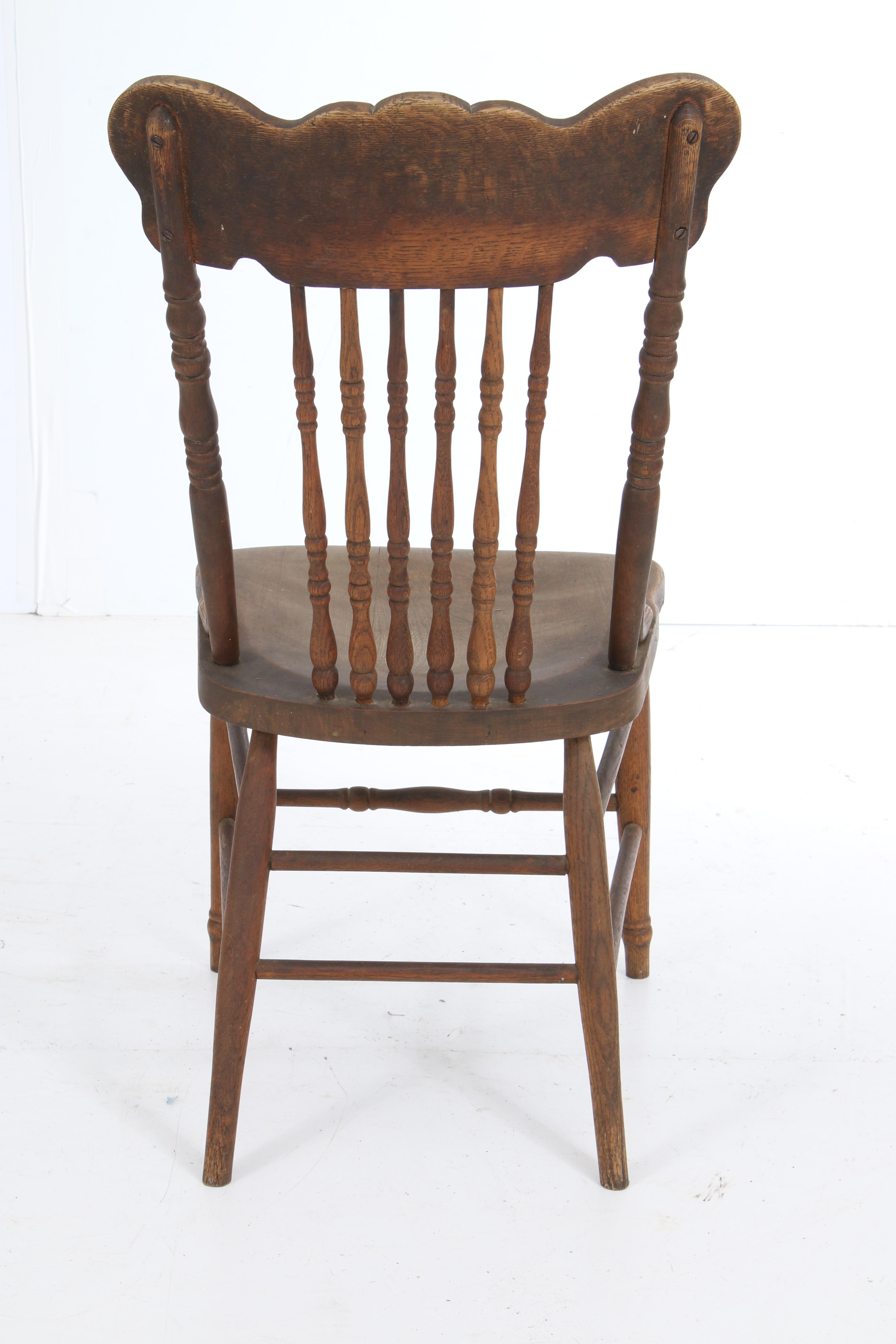 Antique Late Victorian Oak Press-Back Dining Side Chairs