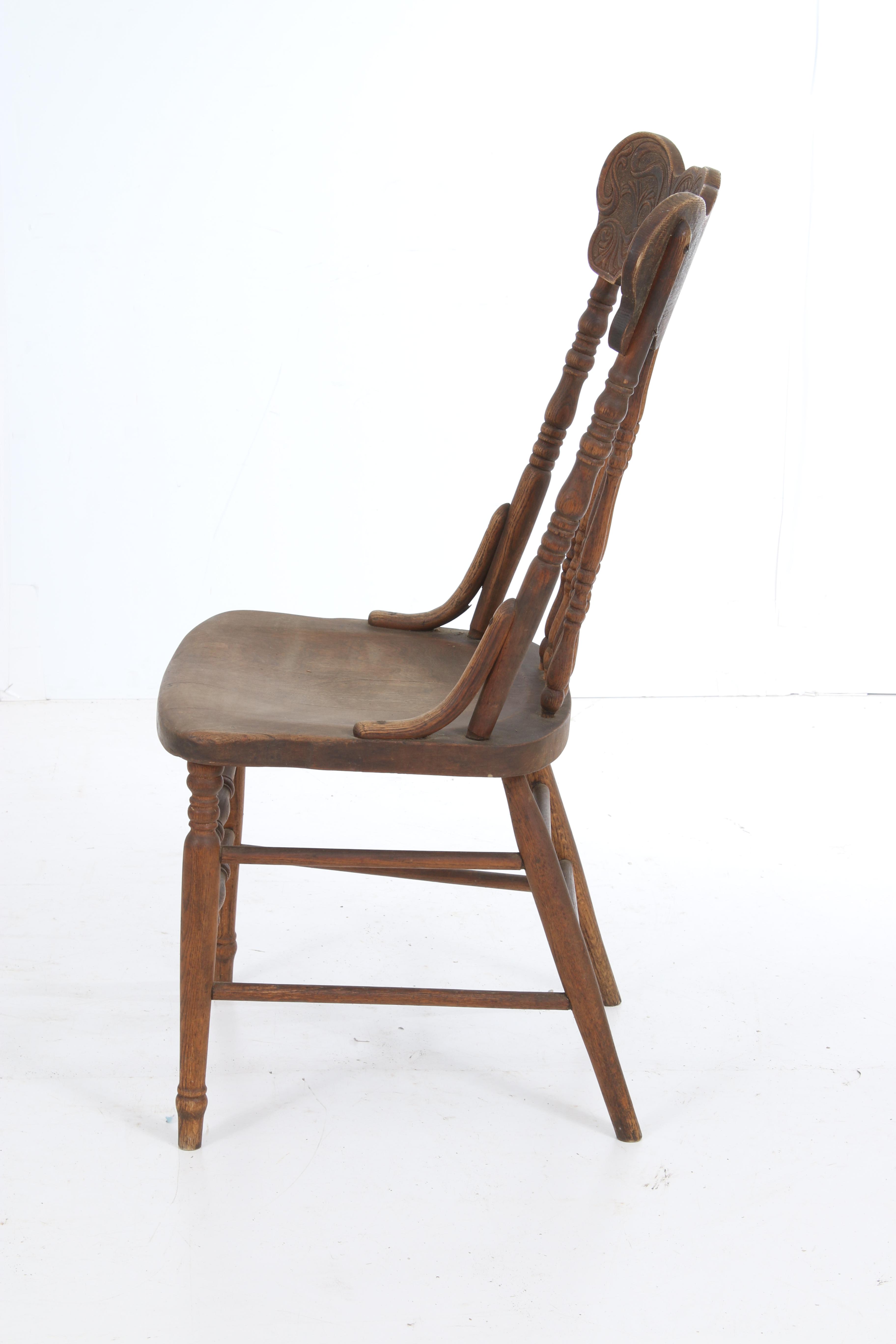 Antique Late Victorian Oak Press-Back Dining Side Chairs