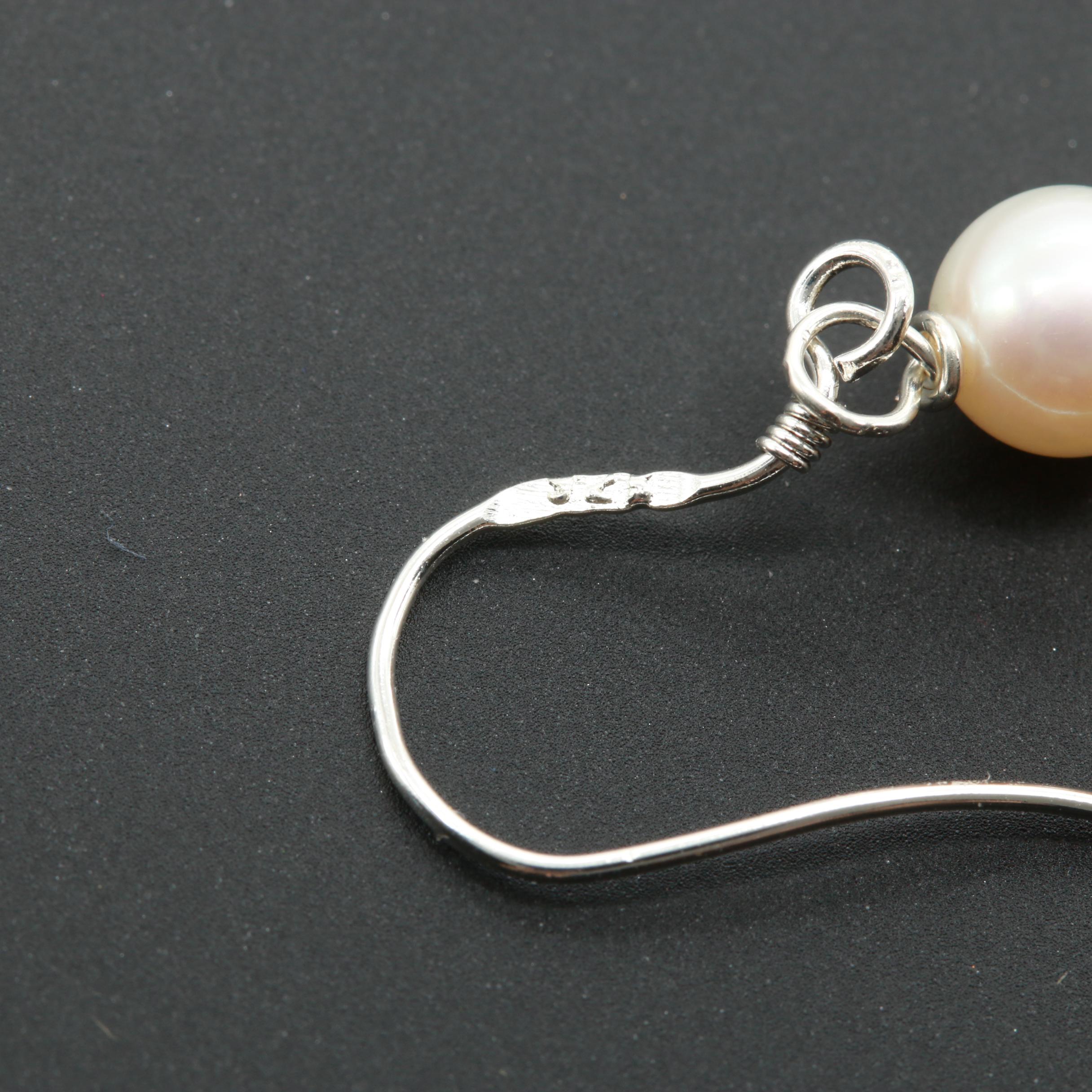 Sterling Silver Cultured Pearl and Ruby Brooch and Earrings