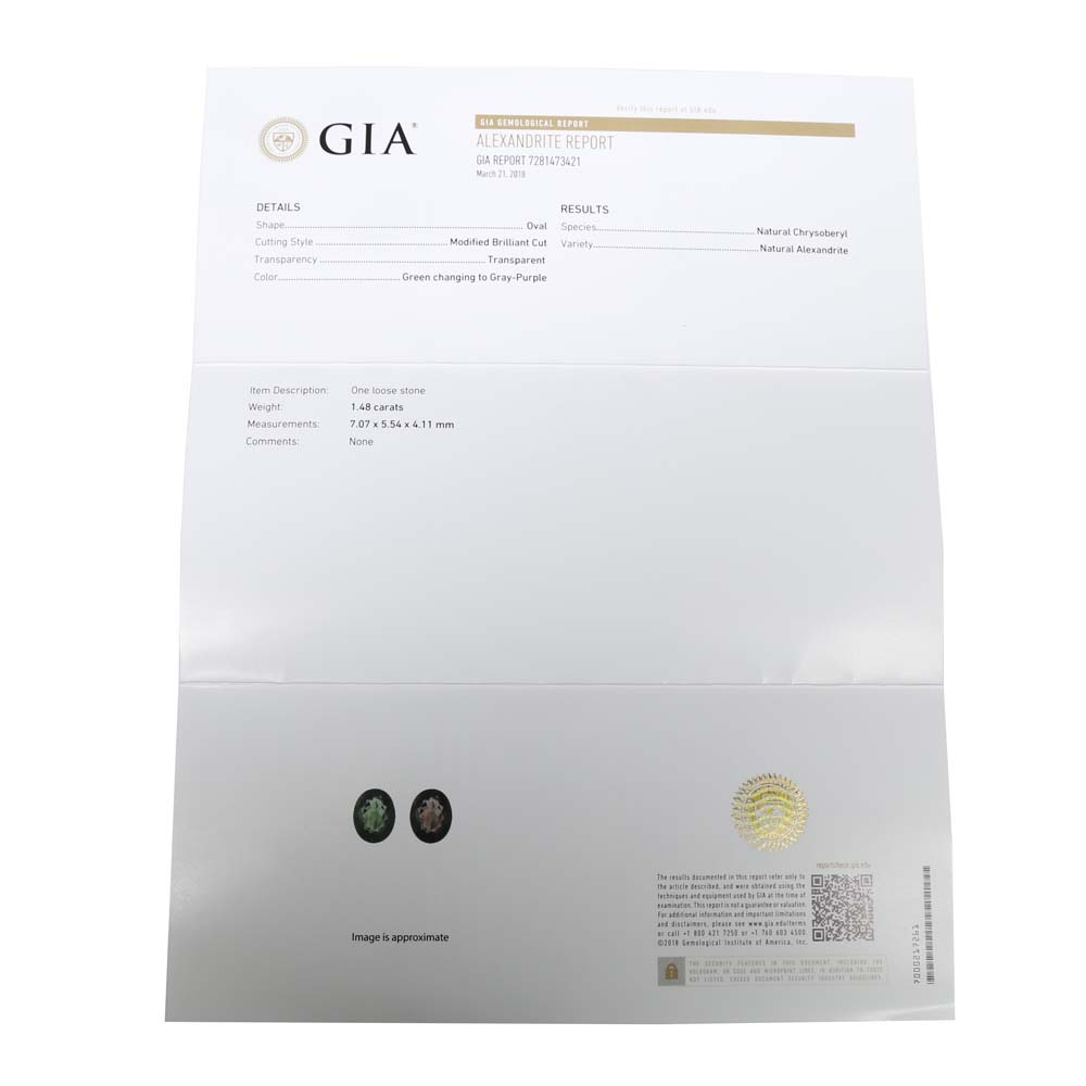 14K White Gold, 1.48 CT Alexandrite and Diamond Ring with GIA Report