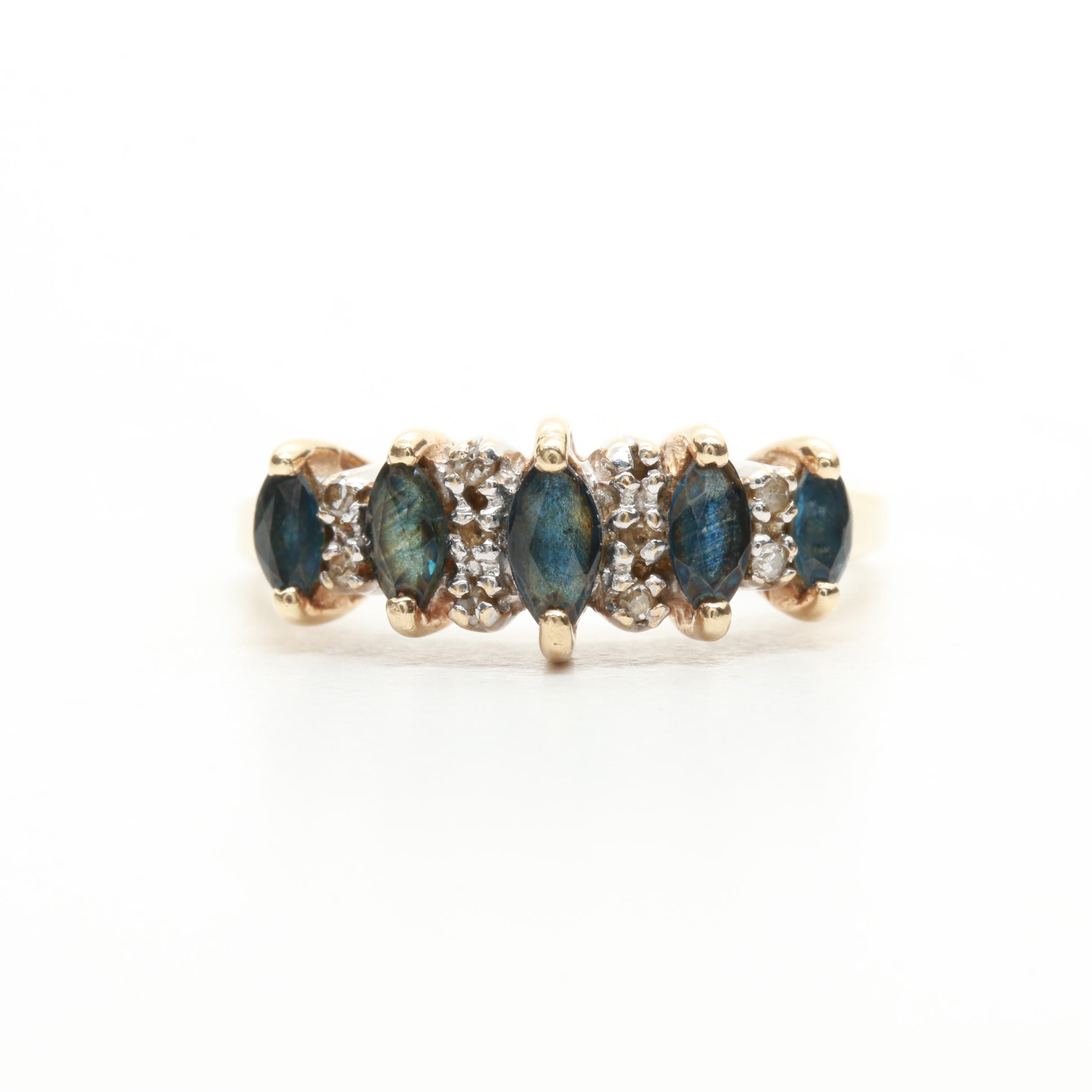 10K Yellow Gold Blue Sapphire and Diamond Ring