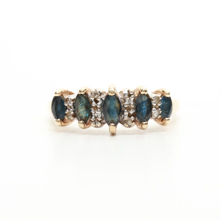 10K Yellow Gold Blue Sapphire and Diamond Ring