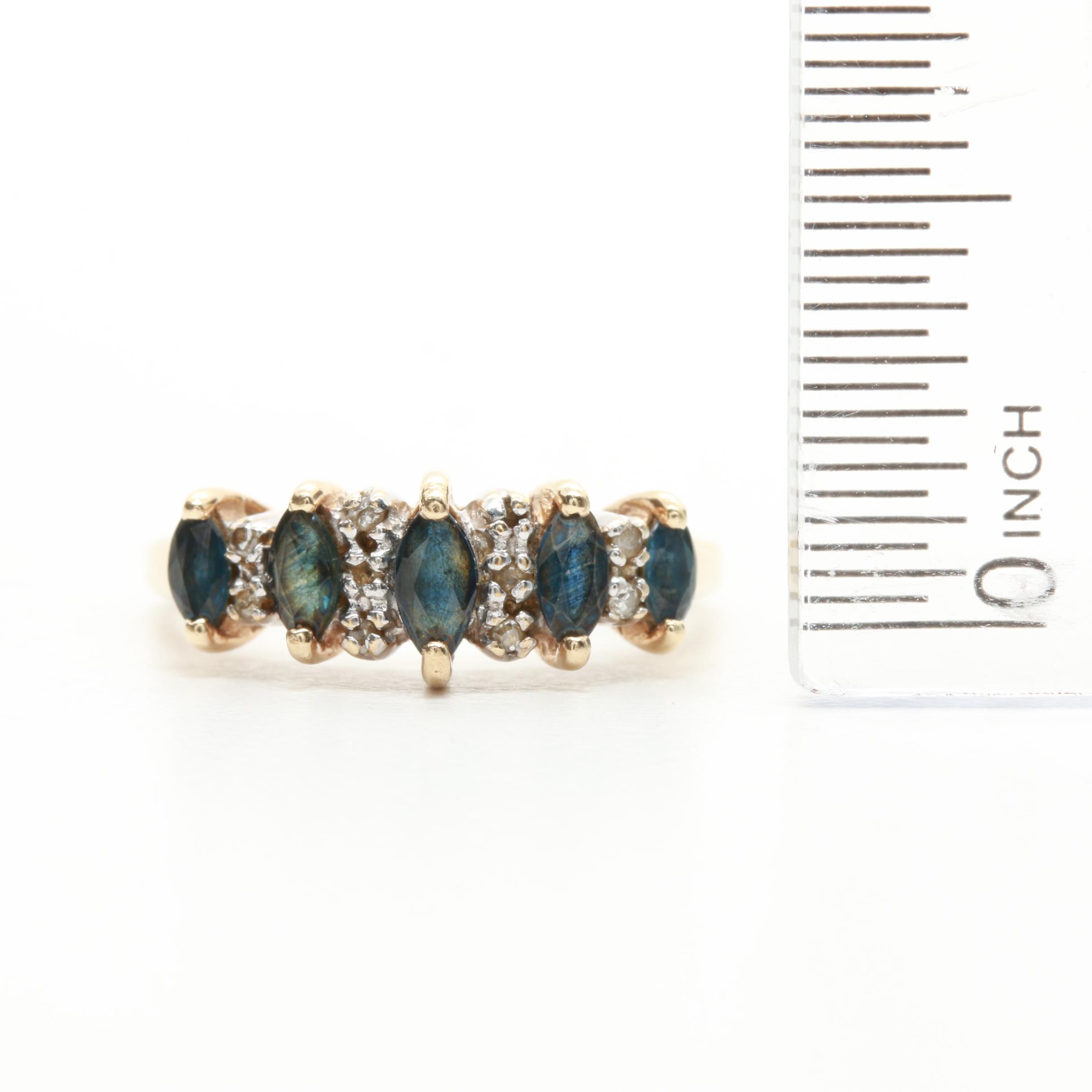 10K Yellow Gold Blue Sapphire and Diamond Ring