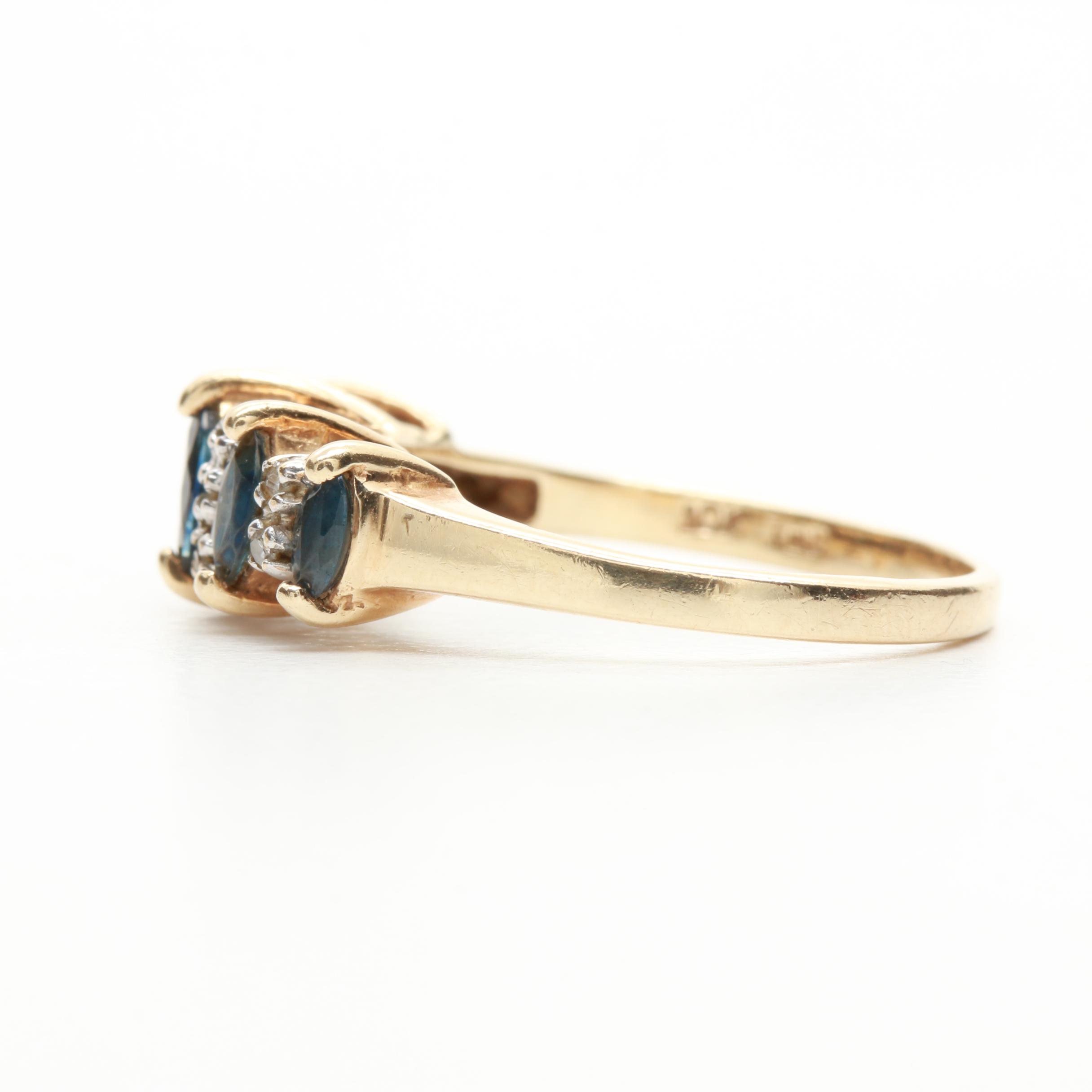 10K Yellow Gold Blue Sapphire and Diamond Ring