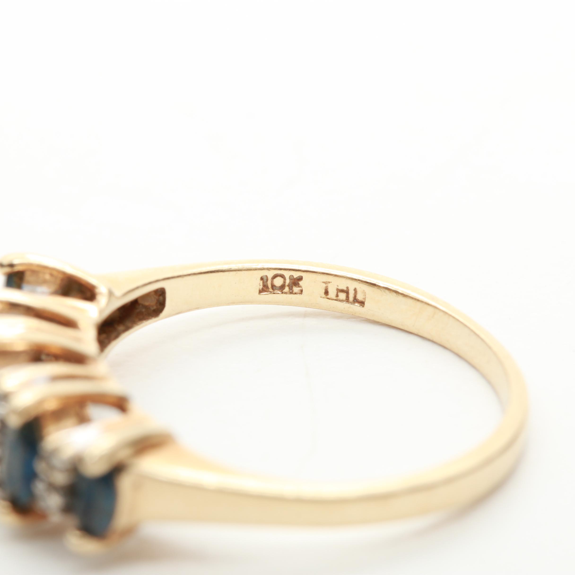 10K Yellow Gold Blue Sapphire and Diamond Ring