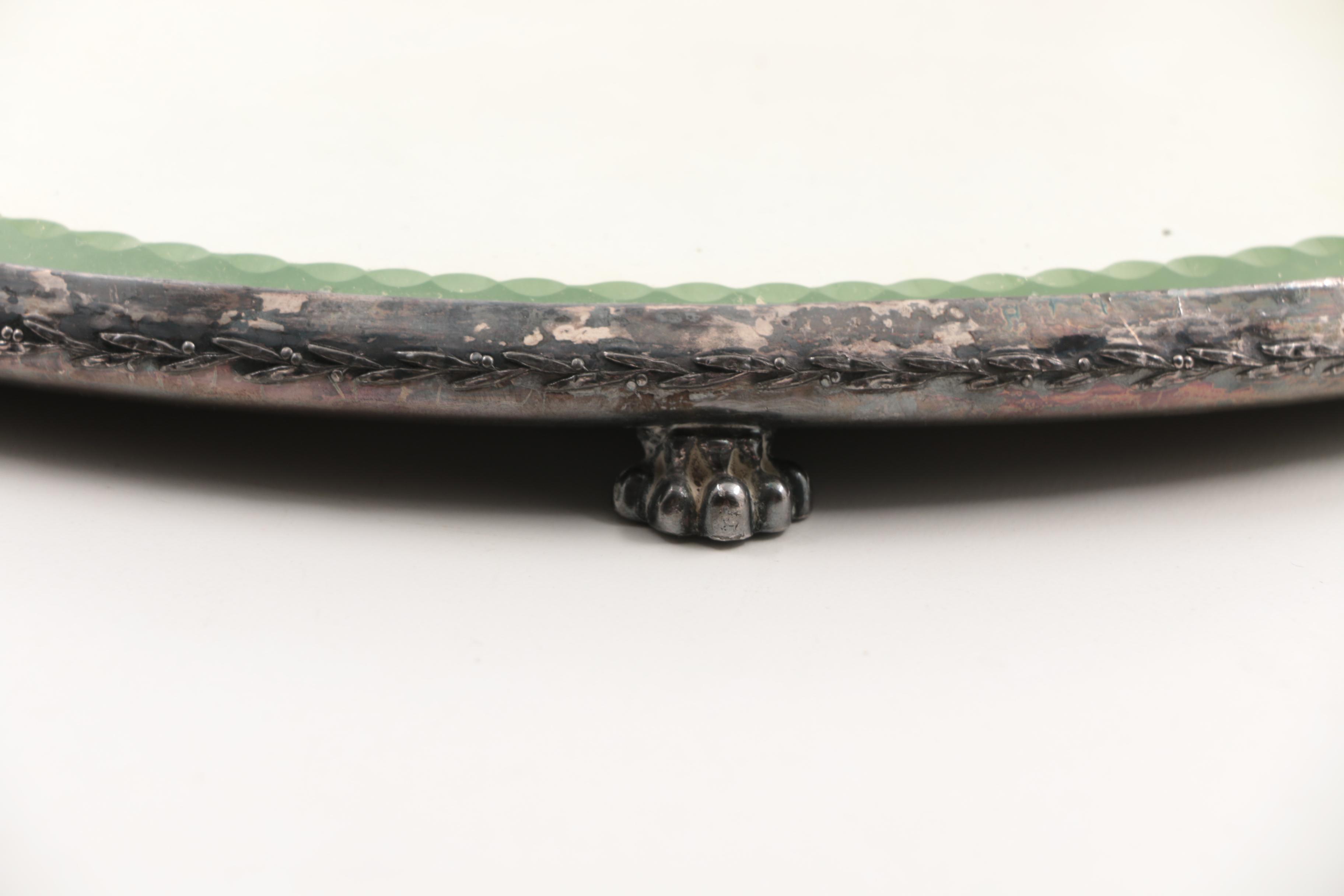 1847 Rogers Bros Silver Plate and Glass Dish and Silver Plate Mirrored Plateaus