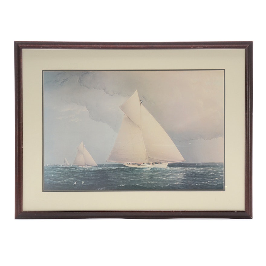 Offset Lithograph Print of Sailing Ships at Sea