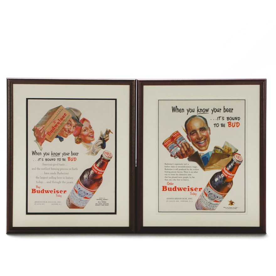 Pair of Original 1940s Advertisements for Budweiser