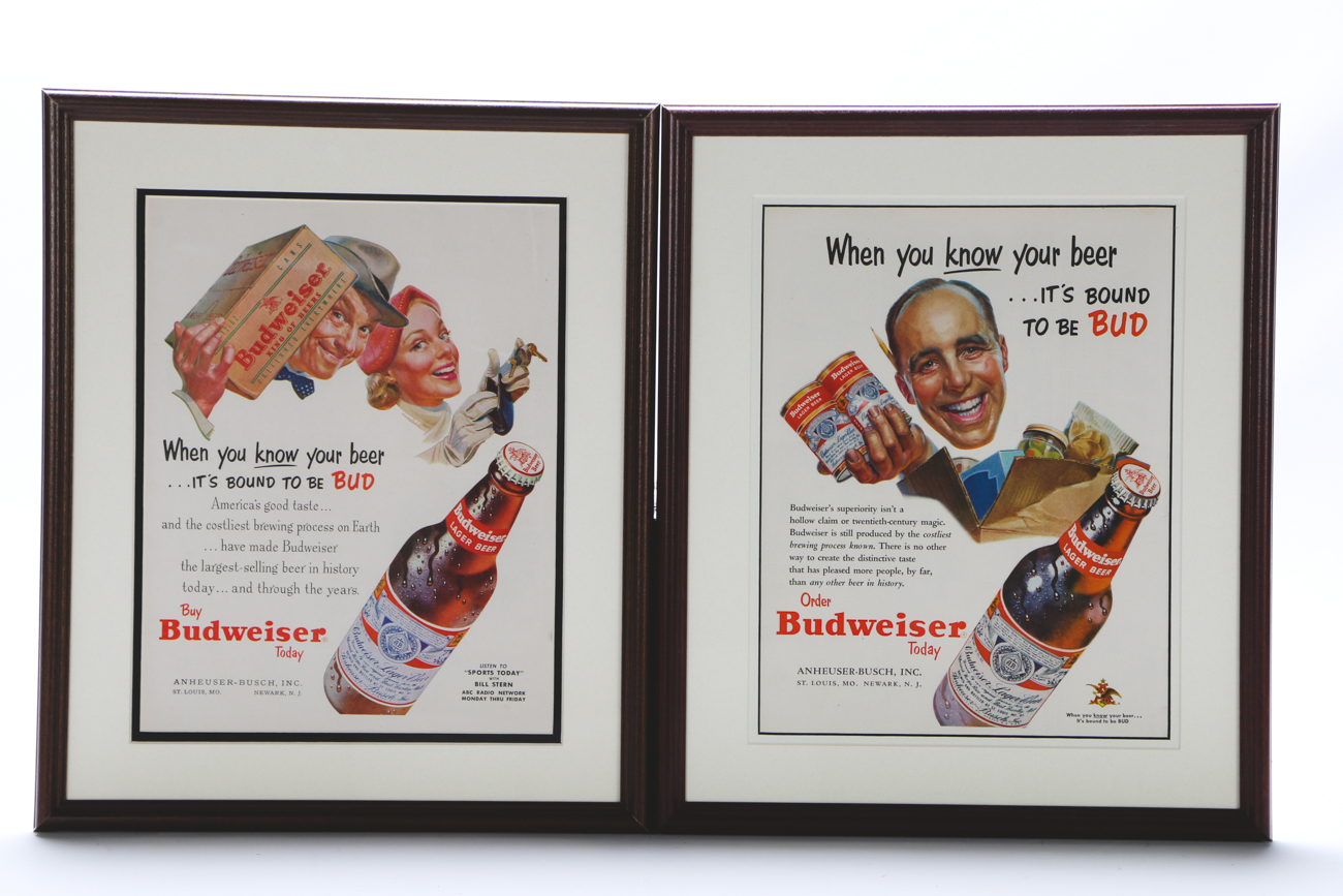 Pair of Original 1940s Advertisements for Budweiser