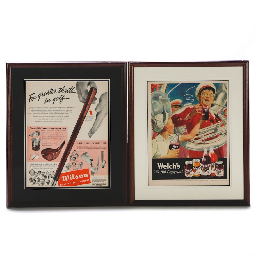 Pair of Original 1940s Advertisements for Welch's and Wilson Sporting Goods