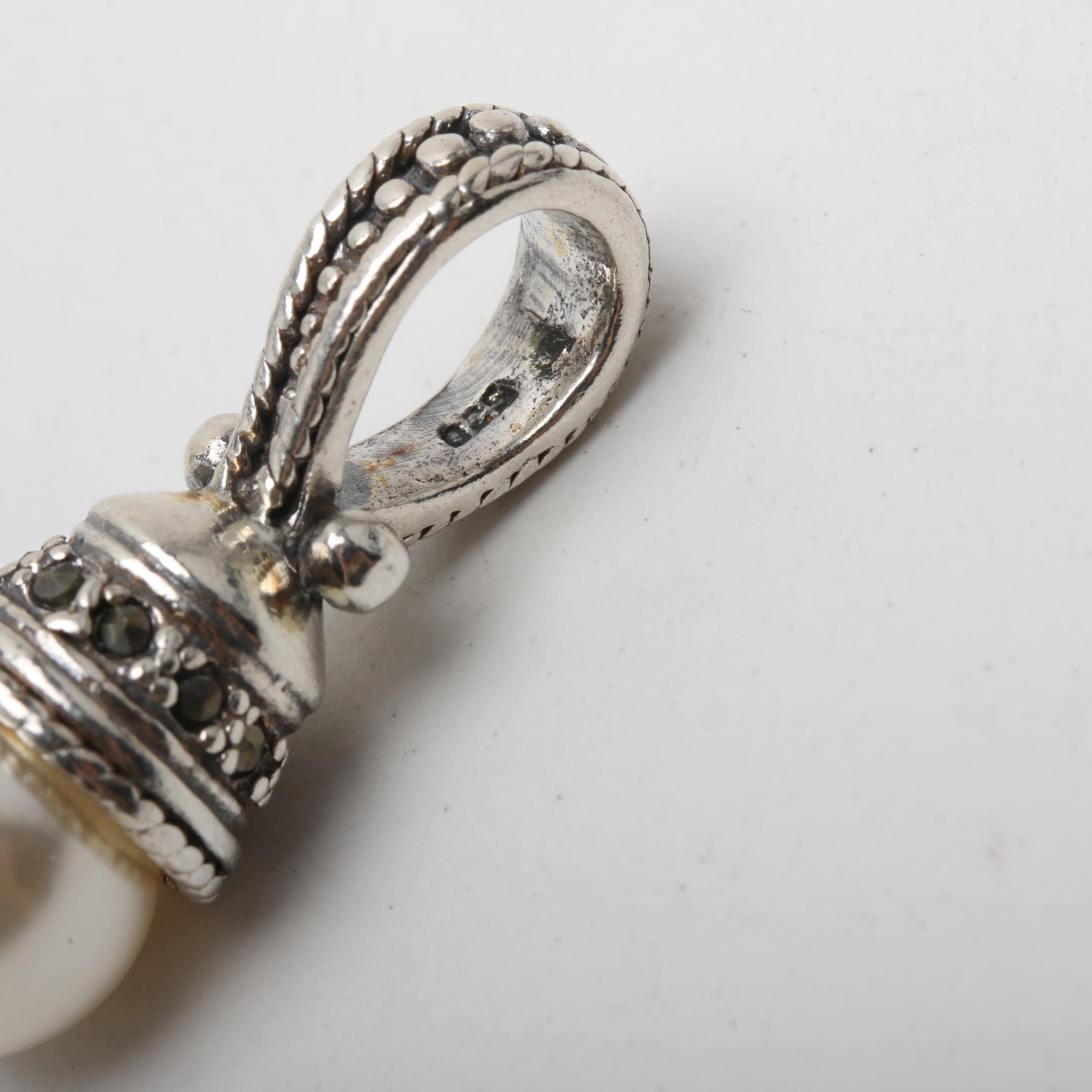 Sterling Silver Imitation Pearl Earrings and Pendant