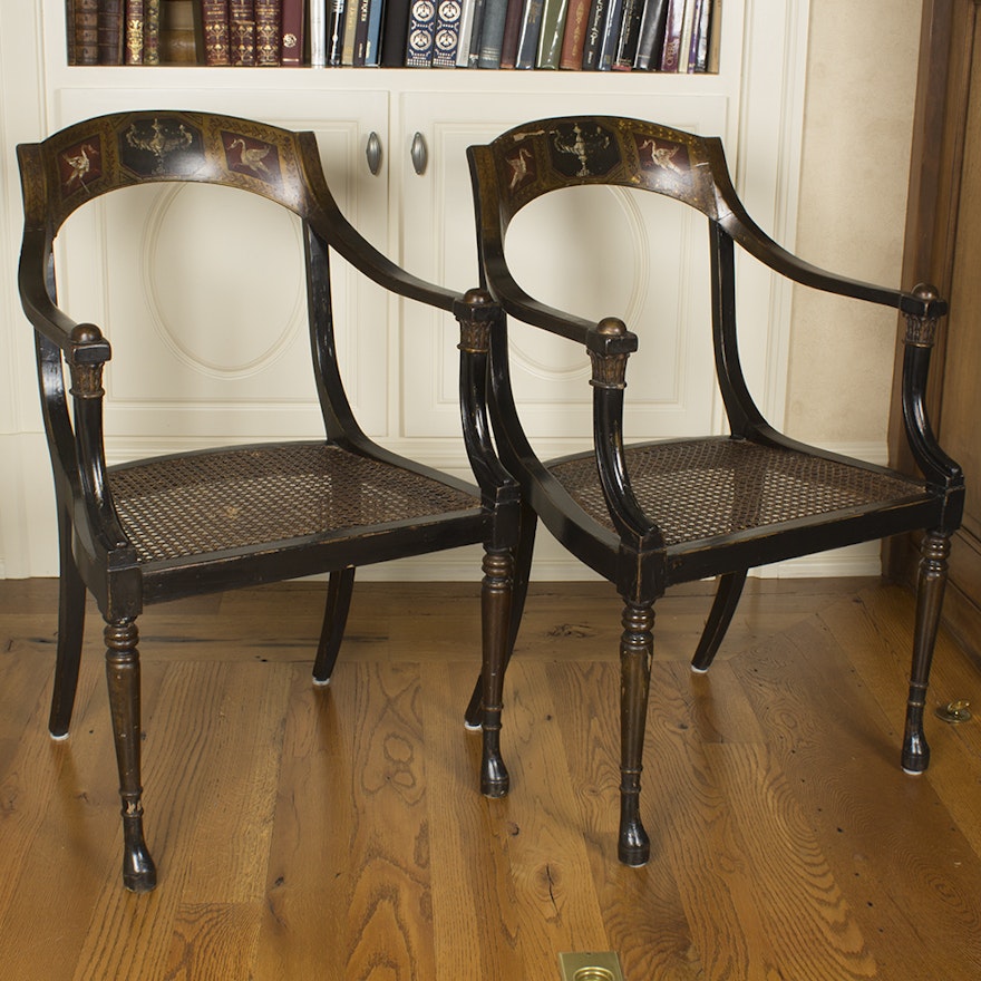 Neoclassical Style Caned Armchairs by Shaw Furniture Company