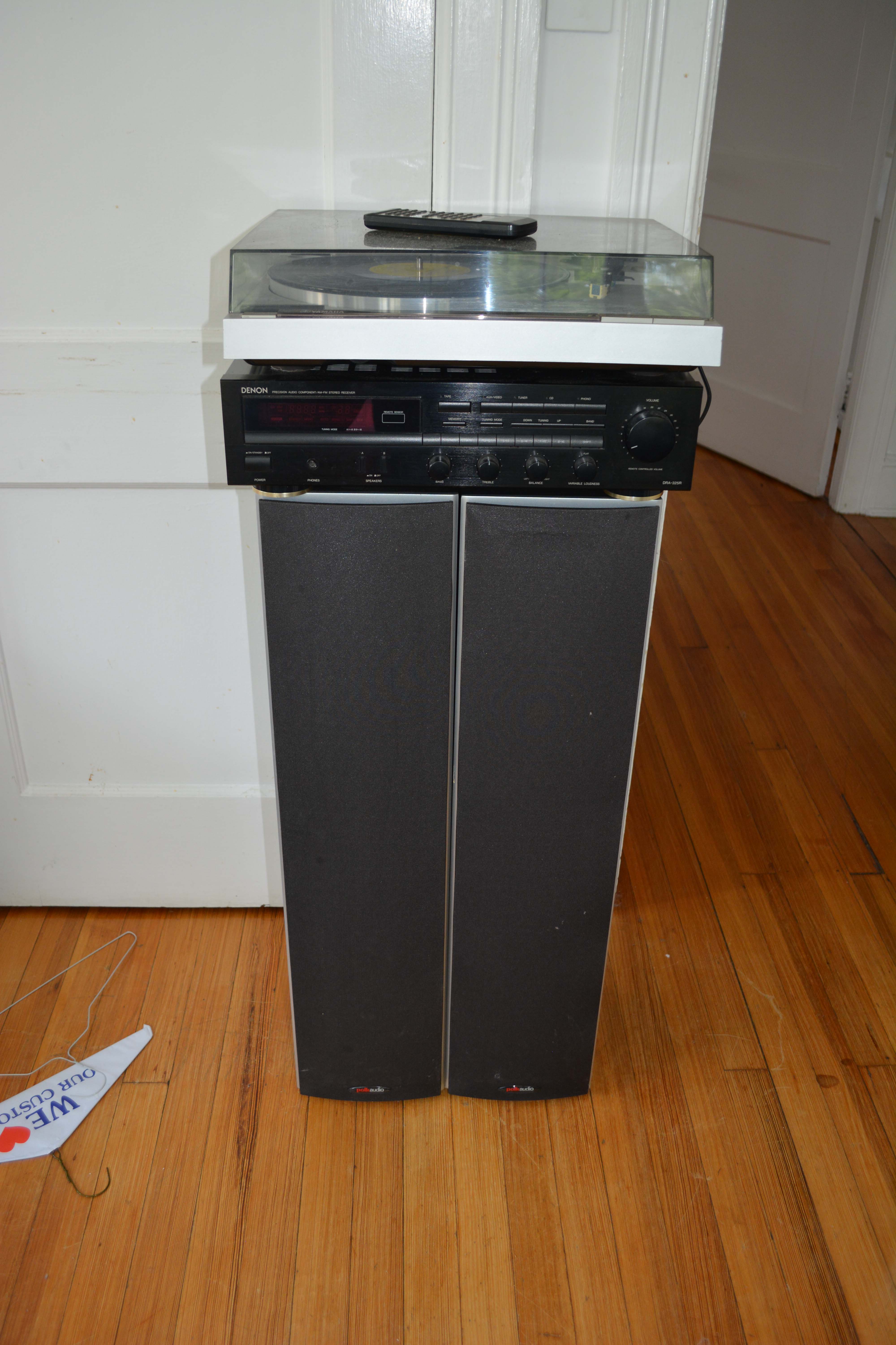 Vintage Yamaha P-300 Turntable with Denon Receiver and Polk Audio Speakers