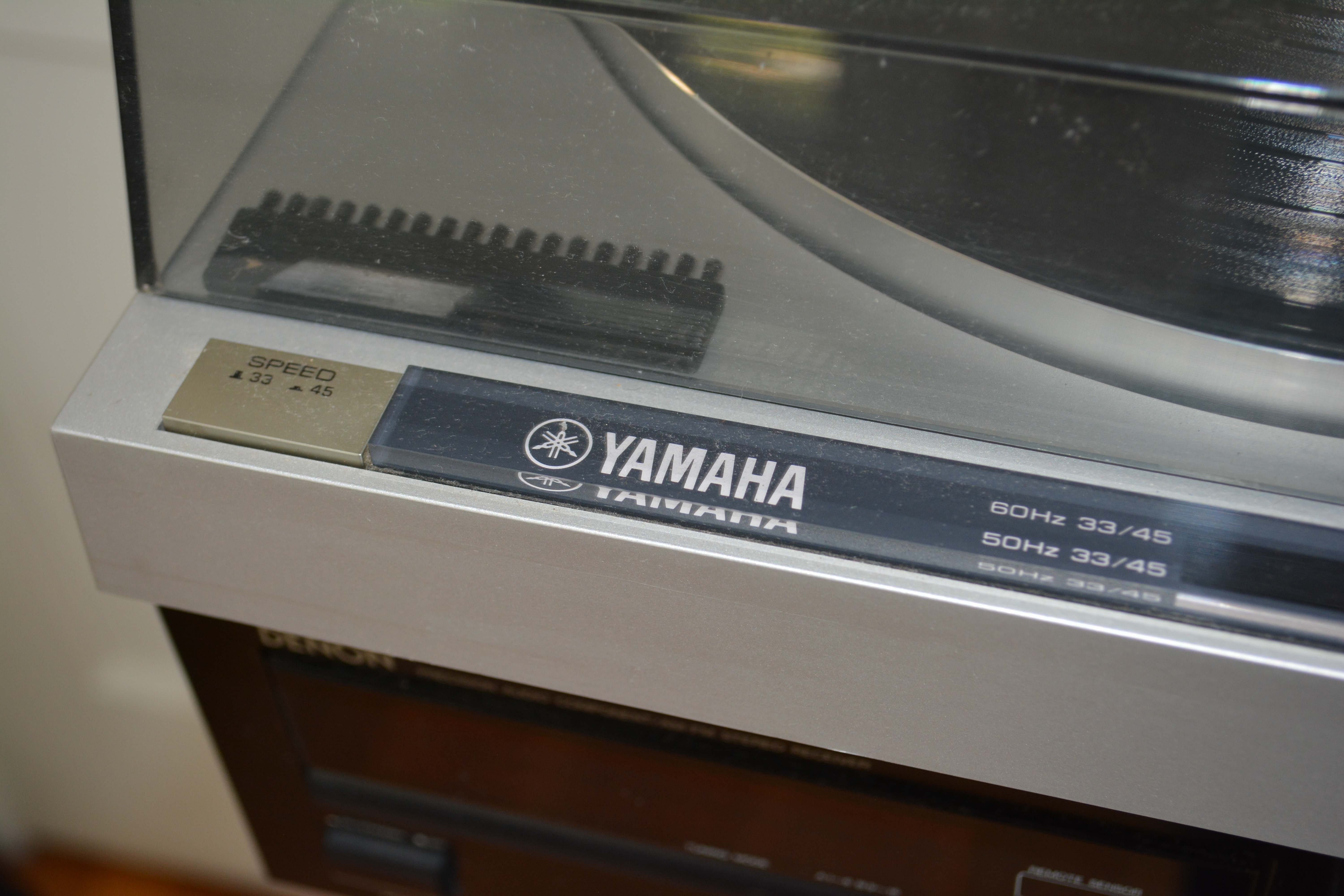 Vintage Yamaha P-300 Turntable with Denon Receiver and Polk Audio Speakers