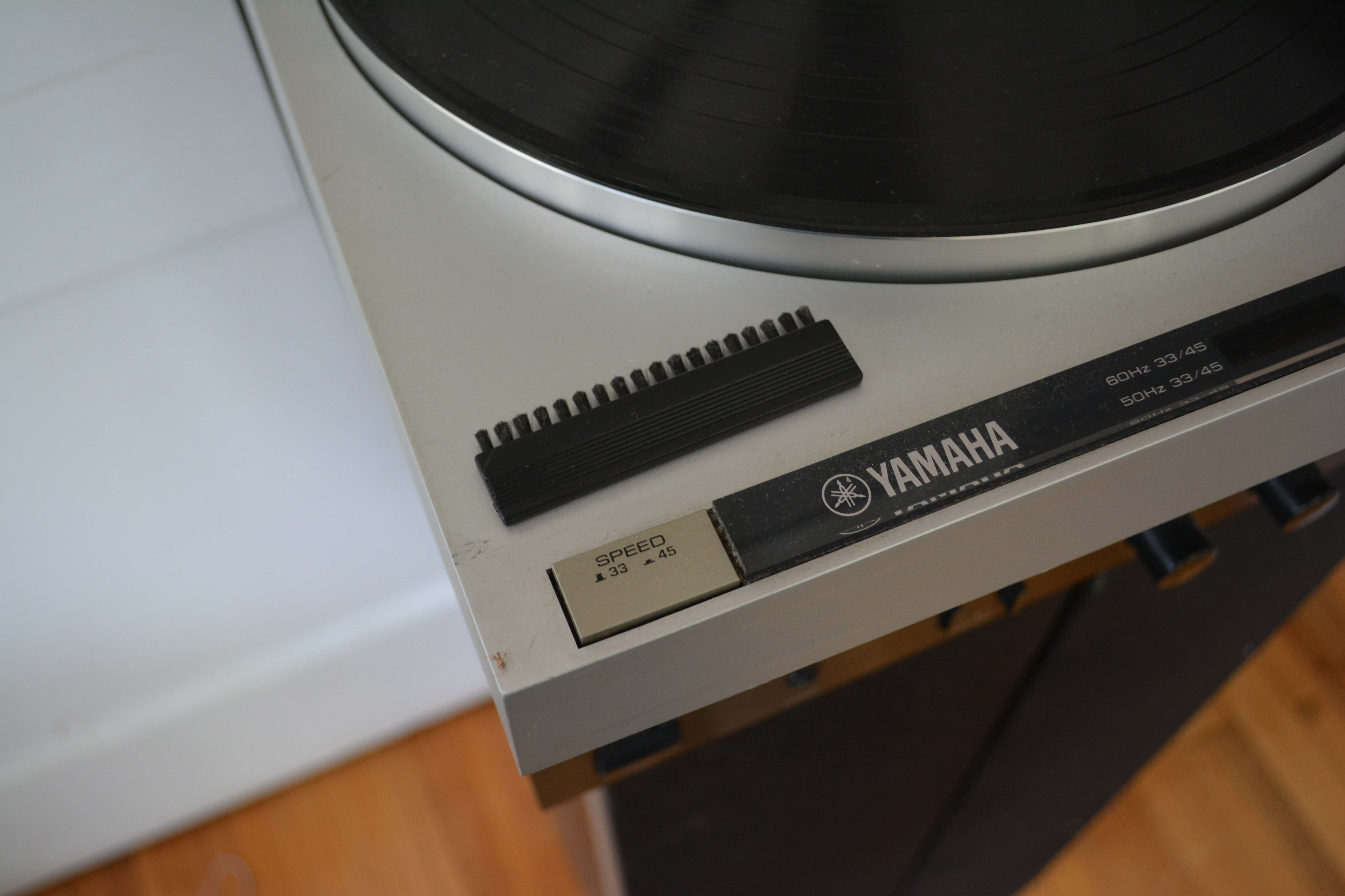 Vintage Yamaha P-300 Turntable with Denon Receiver and Polk Audio Speakers