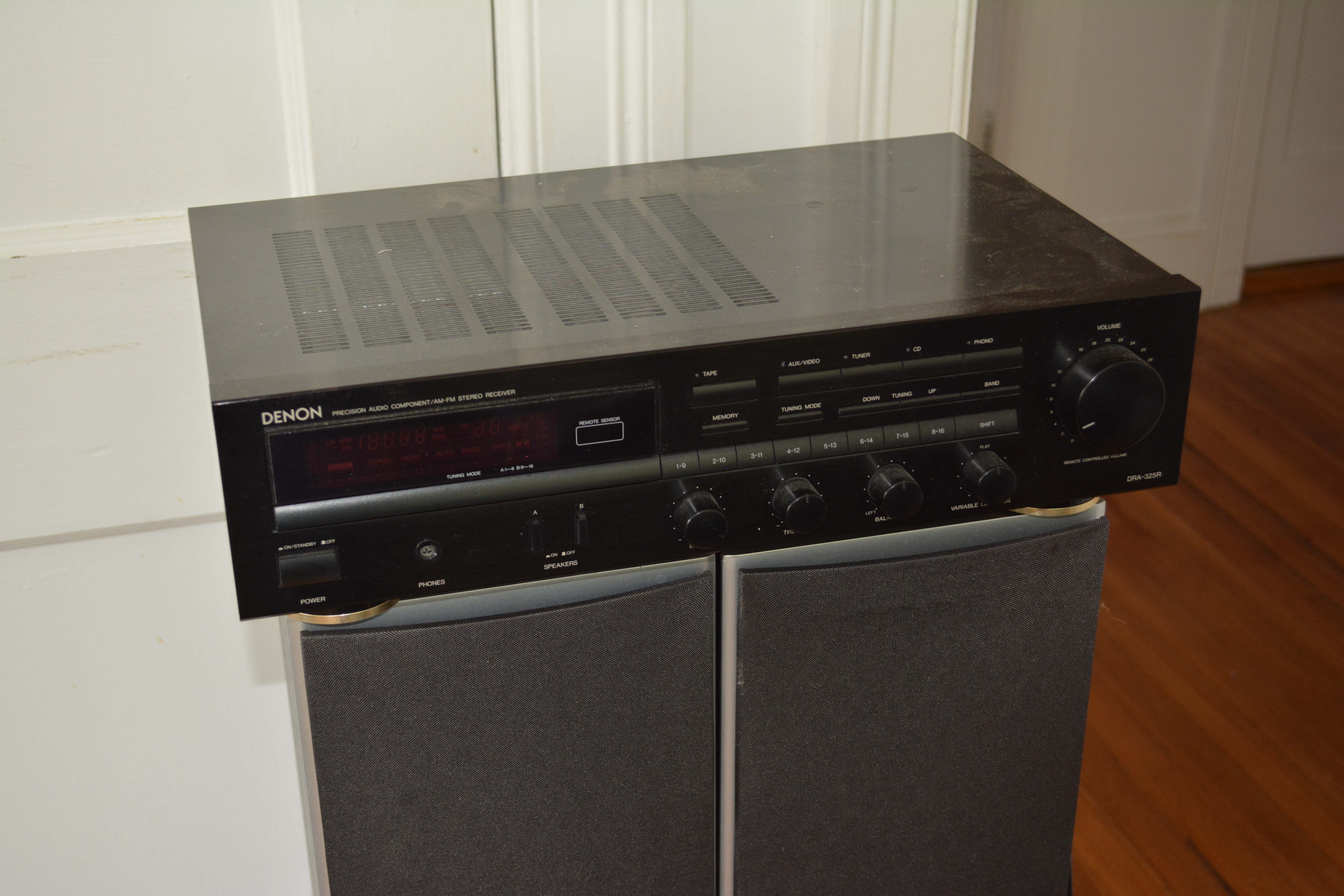 Vintage Yamaha P-300 Turntable with Denon Receiver and Polk Audio Speakers