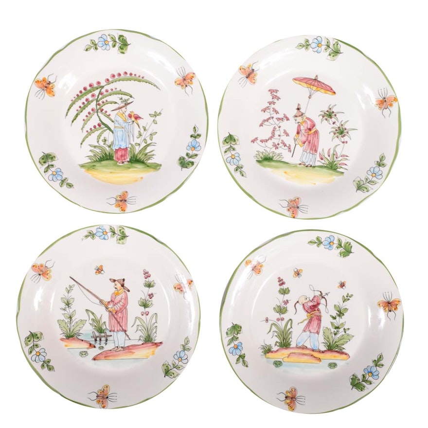 J. Willfred "Chinoiserie" Hand-Painted Wall Plates