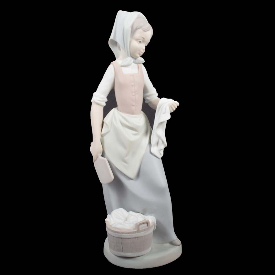 NAO by Lladró "Wash Day Girl" Porcelain Bisque Figurine