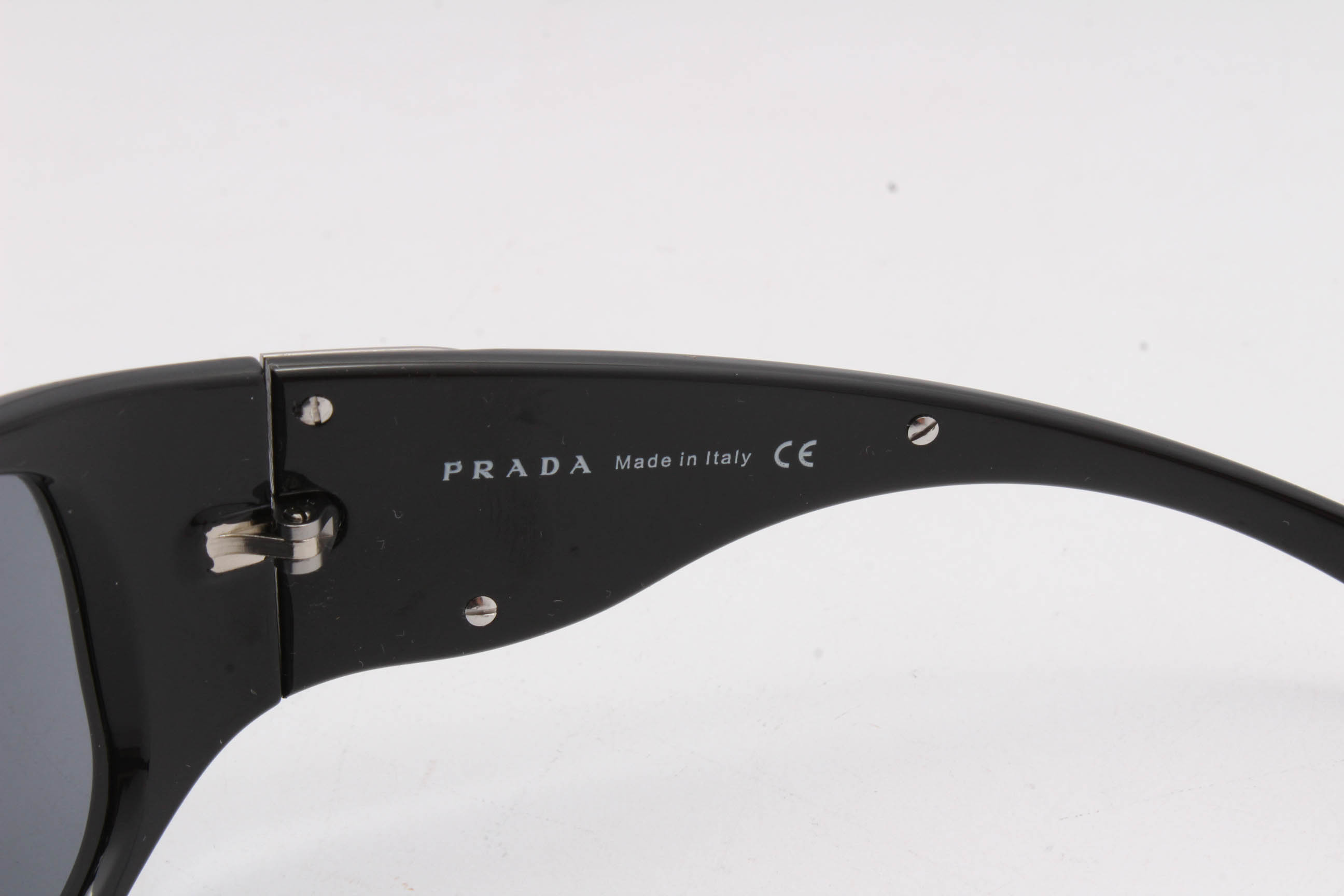 Prada Black Acetate Engraved Logo Plate Wrap Sunglasses