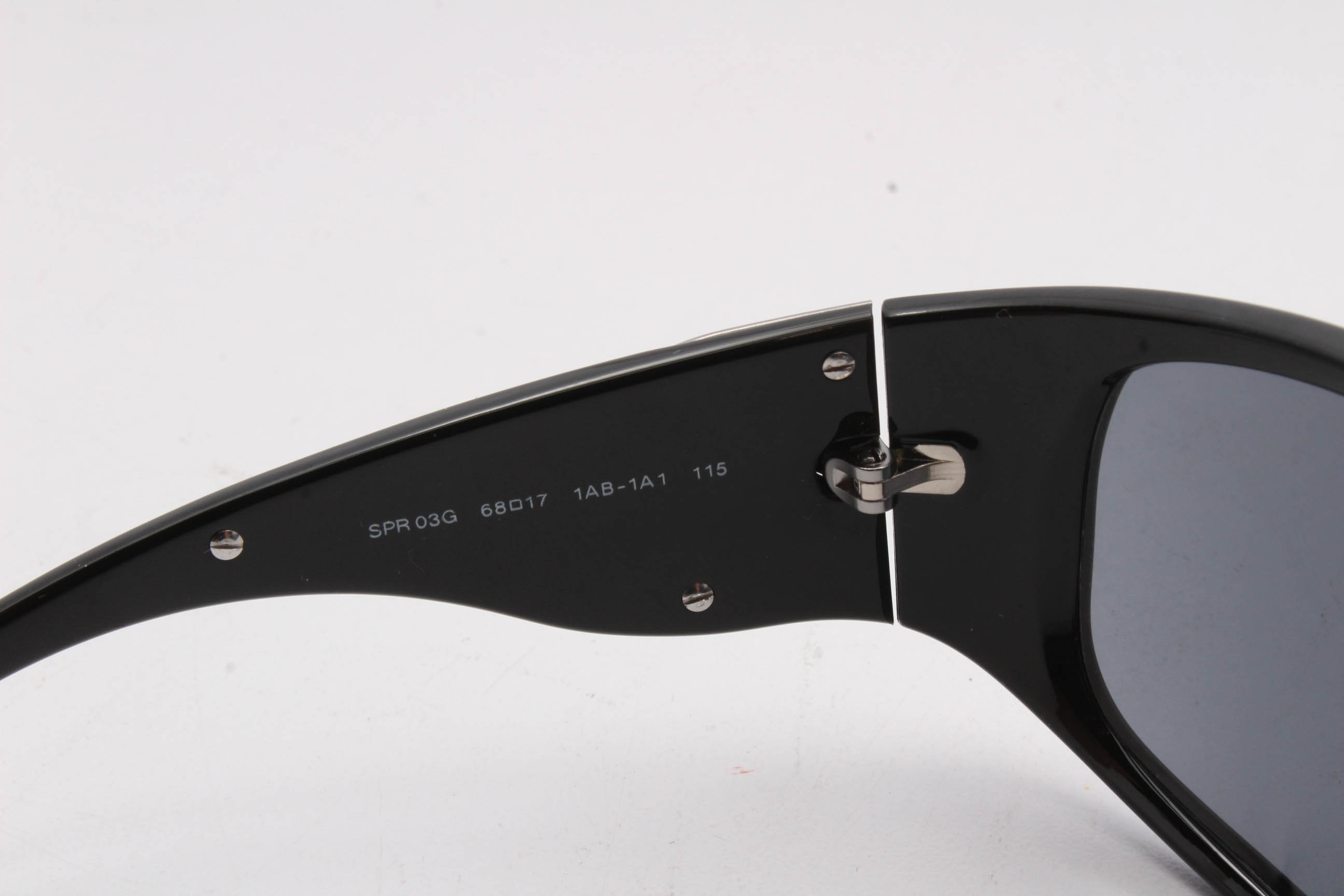 Prada Black Acetate Engraved Logo Plate Wrap Sunglasses