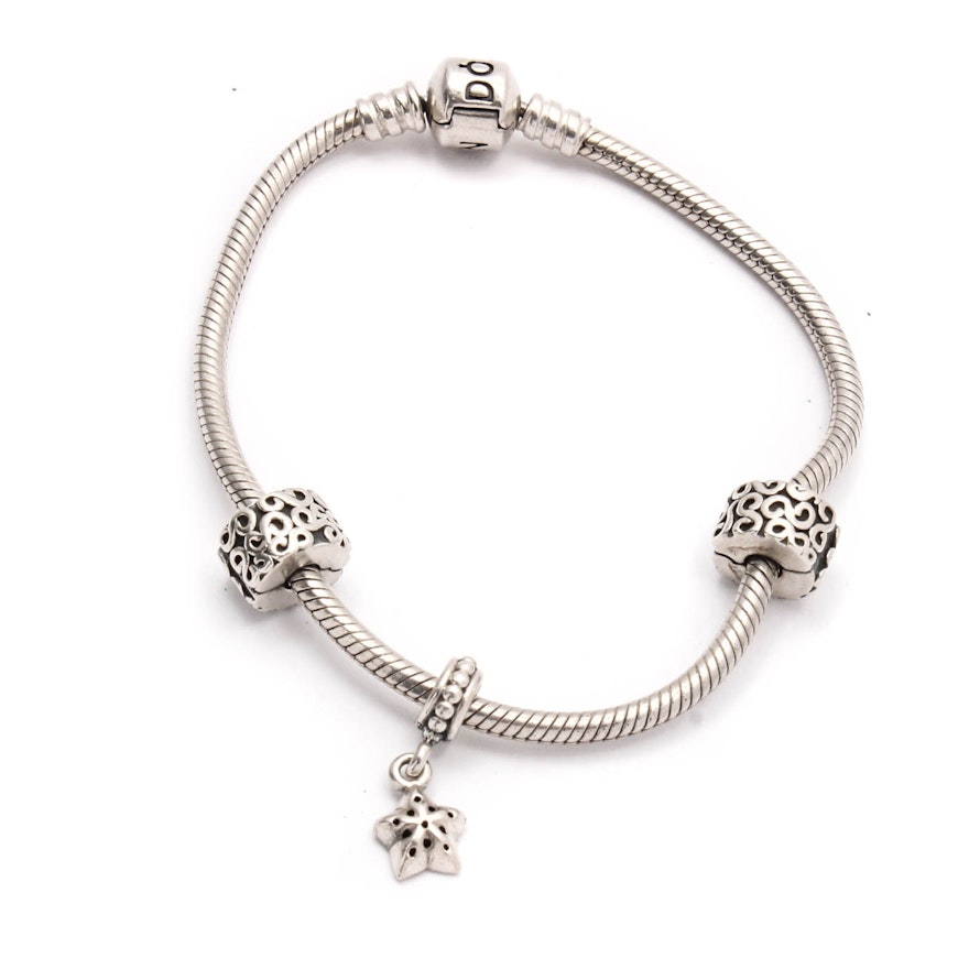 Pandora Sterling Silver Bracelet with Charms