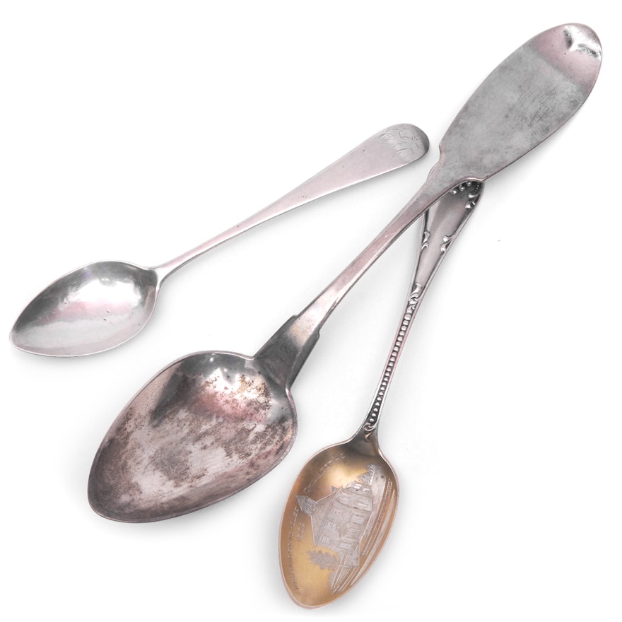 Antique Sterling and Coin Silver Spoons Featuring Towle "Ohio State House" Spoon