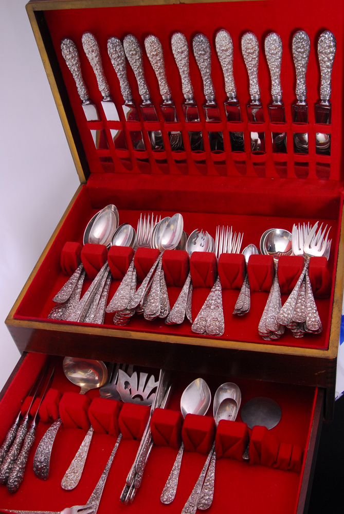 Stieff "Rose" Sterling Silver Flatware Collection with Silverware Chest