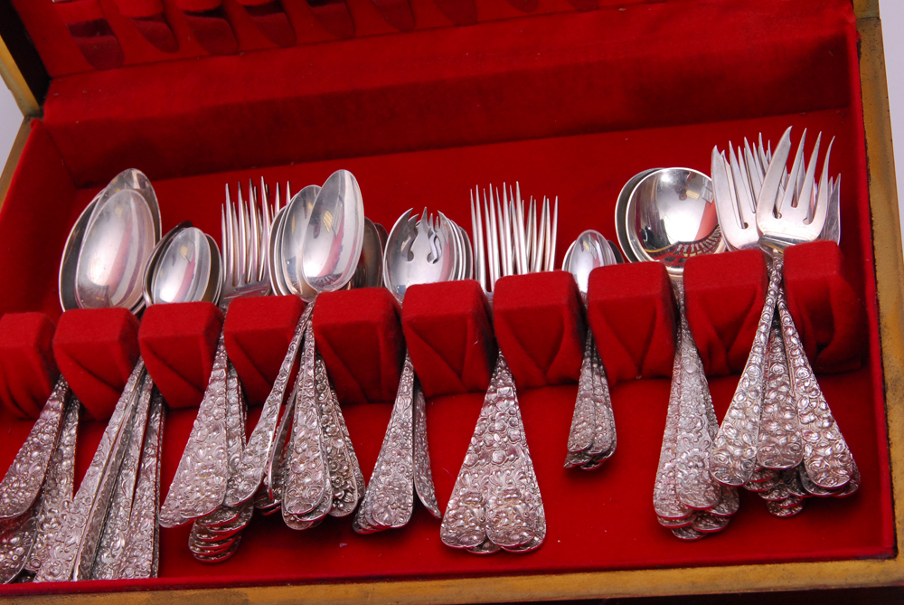 Stieff "Rose" Sterling Silver Flatware Collection with Silverware Chest