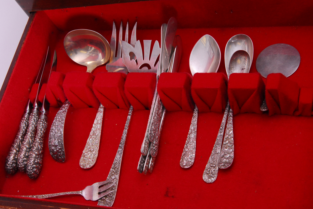Stieff "Rose" Sterling Silver Flatware Collection with Silverware Chest
