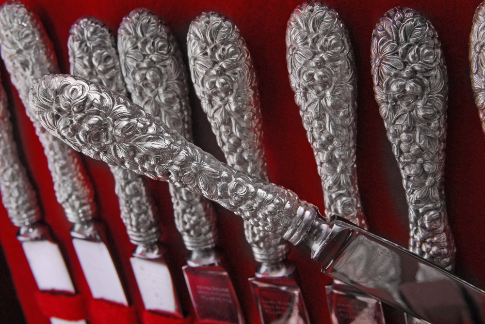 Stieff "Rose" Sterling Silver Flatware Collection with Silverware Chest