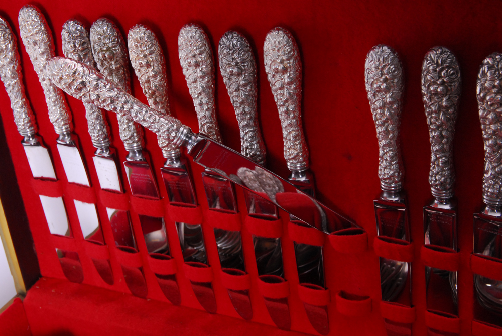 Stieff "Rose" Sterling Silver Flatware Collection with Silverware Chest