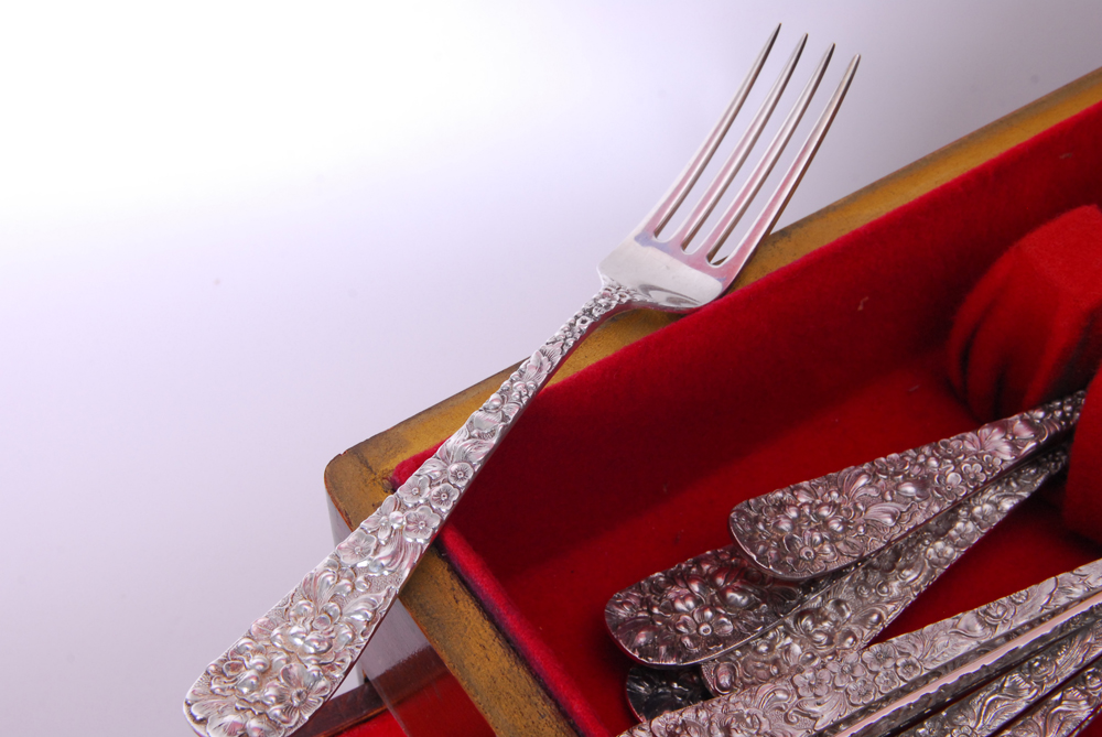Stieff "Rose" Sterling Silver Flatware Collection with Silverware Chest