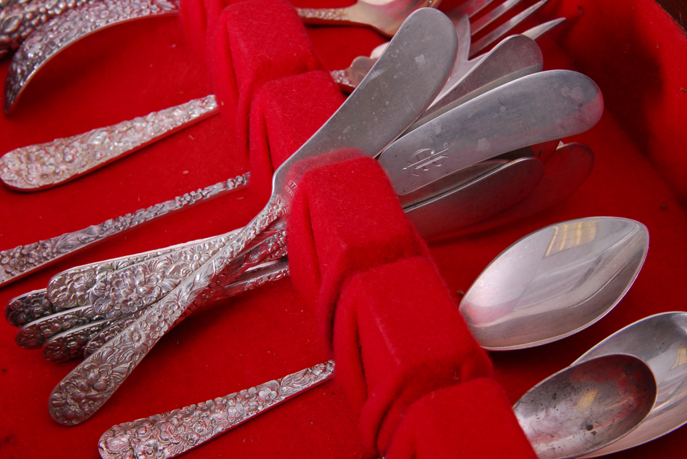 Stieff "Rose" Sterling Silver Flatware Collection with Silverware Chest