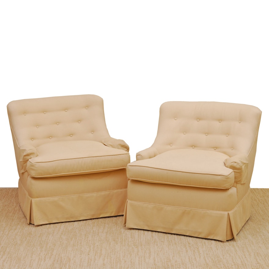 Cream Upholstered Wheeled Armchairs
