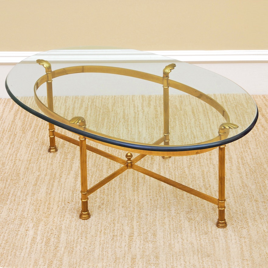 Glass Top Neoclassical Style Cocktail Table
