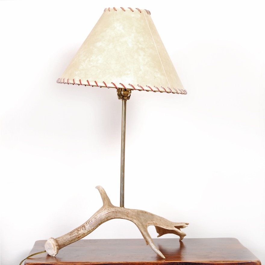 Vintage Moose Antler Lamp with Shade