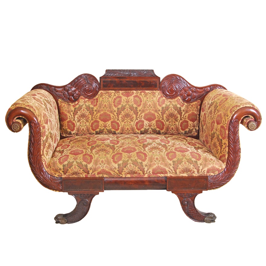 A Regency Style Scroll End Love Seat Sofa
