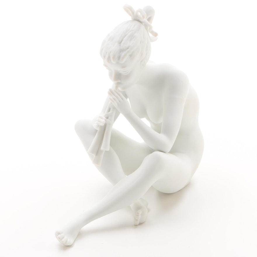 AK Kaiser German "Girl with Flute" White Bisque Nude Porcelain Figurine