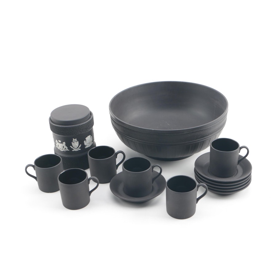 Vintage Wedgwood Black Jasperware Serveware Featuring "Black Basalt"