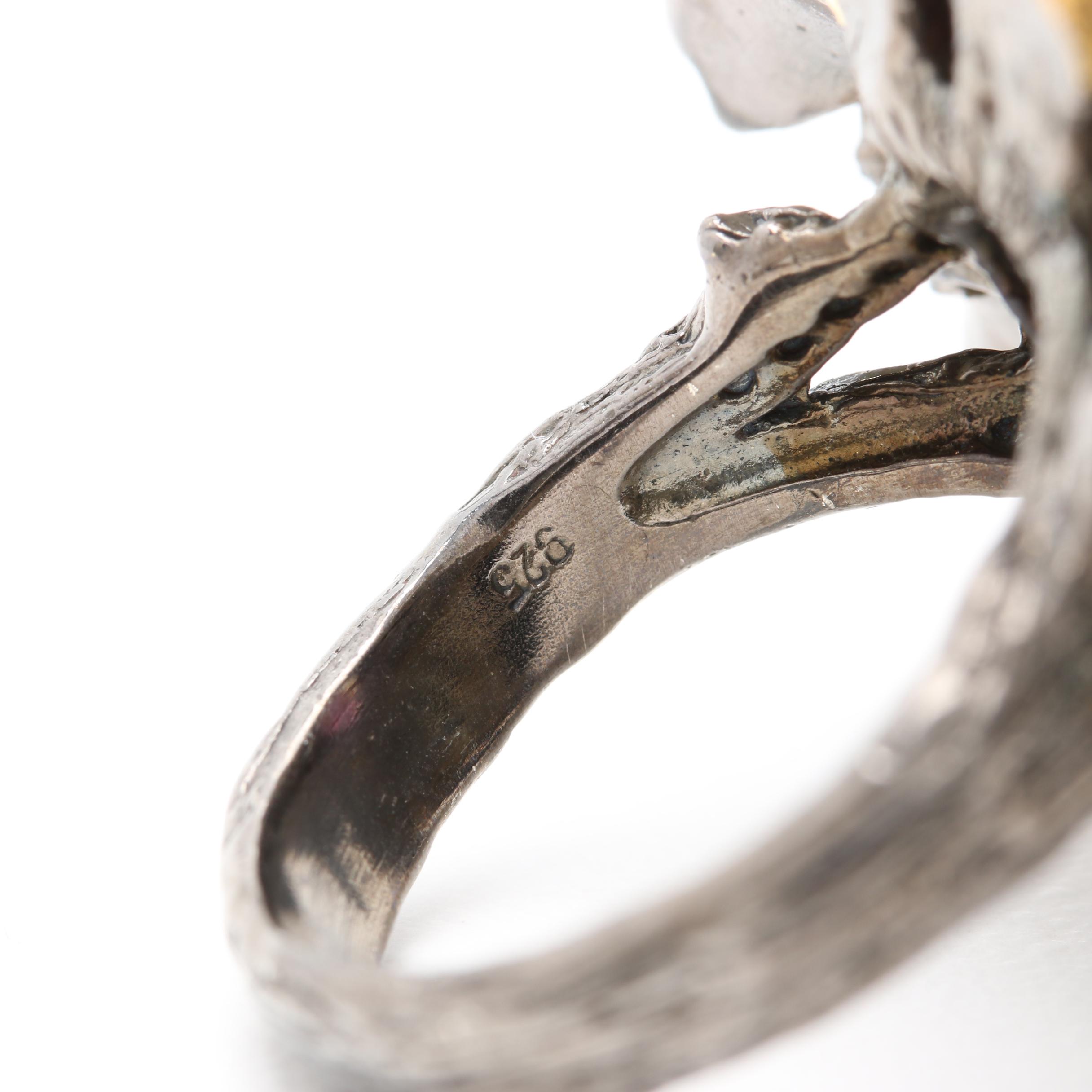 Sterling Silver Emerald and Amethyst Crystal Flower Ring