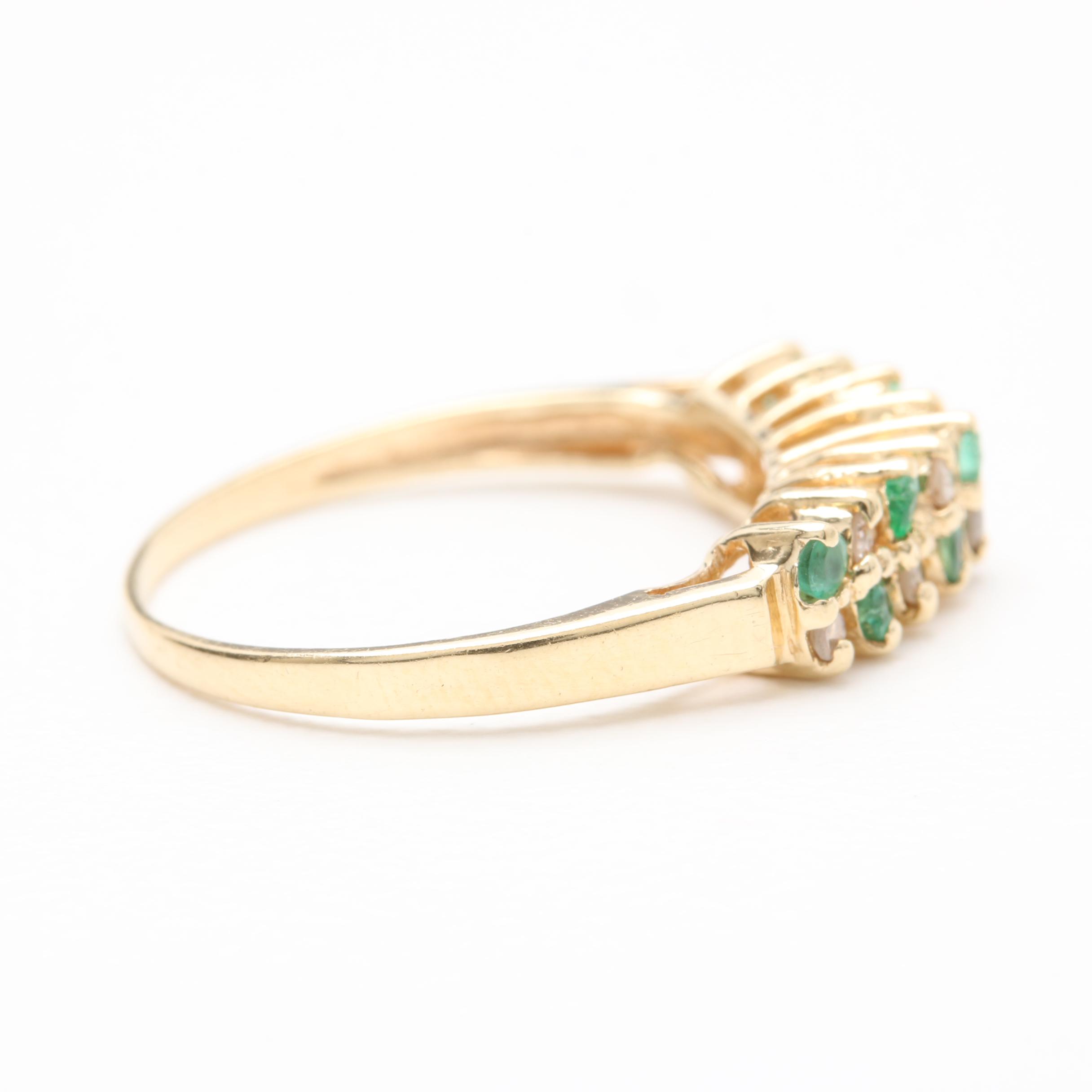 14K Yellow Gold Diamond and Emerald Ring
