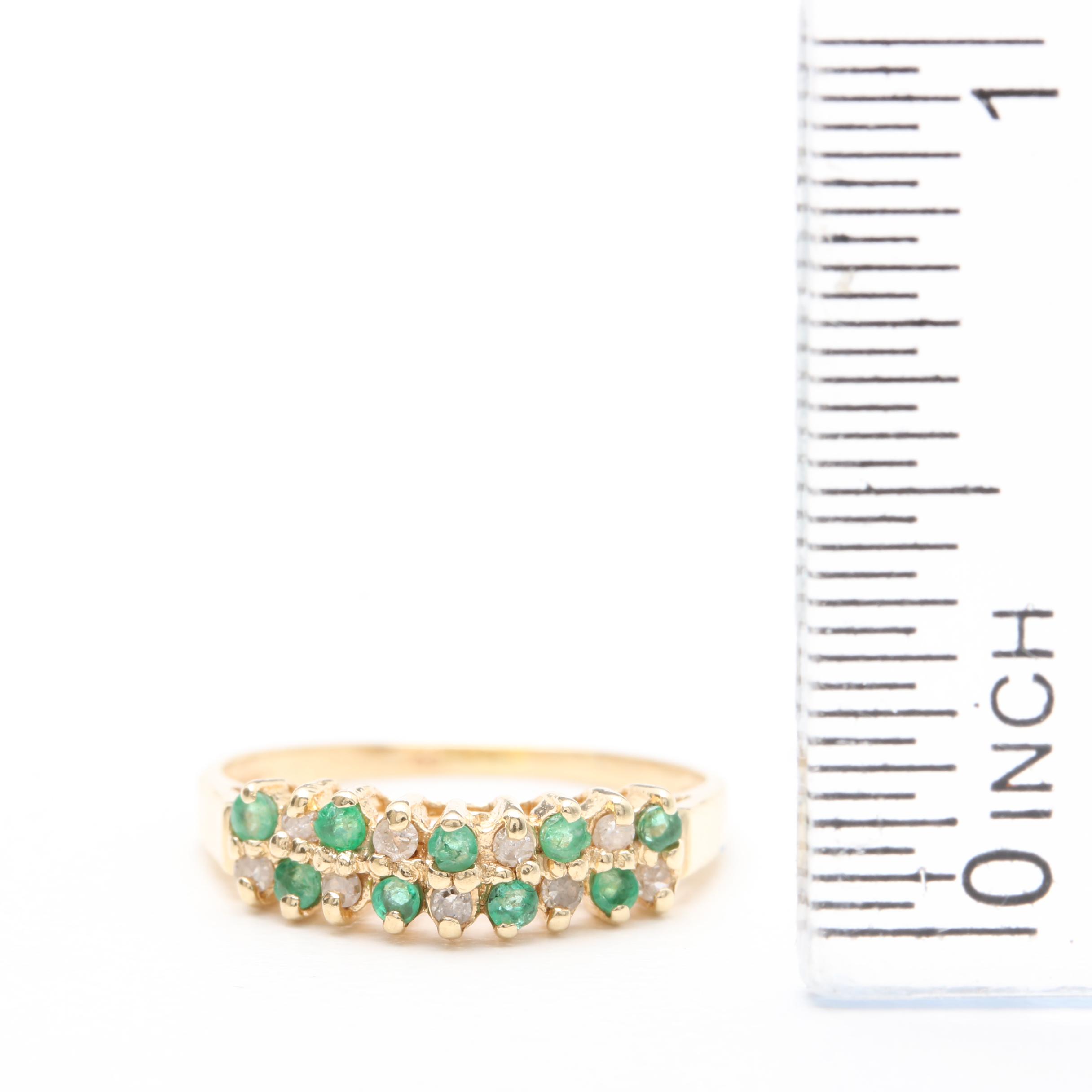 14K Yellow Gold Diamond and Emerald Ring