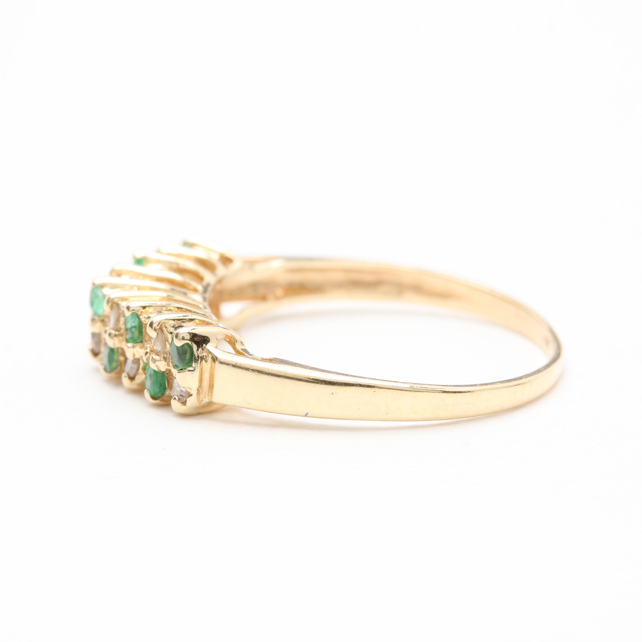 14K Yellow Gold Diamond and Emerald Ring