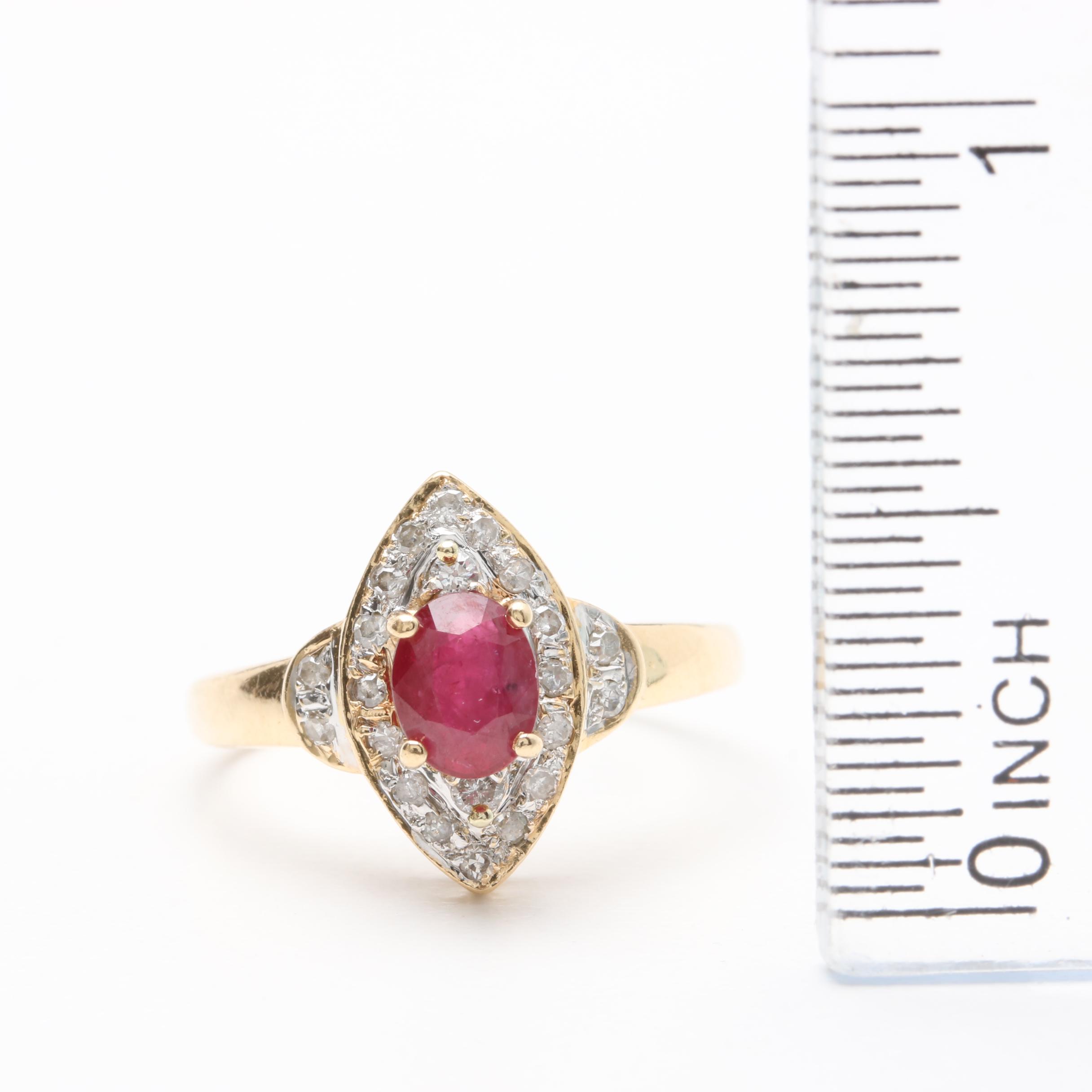14K Yellow Gold Ruby and Diamond Ring