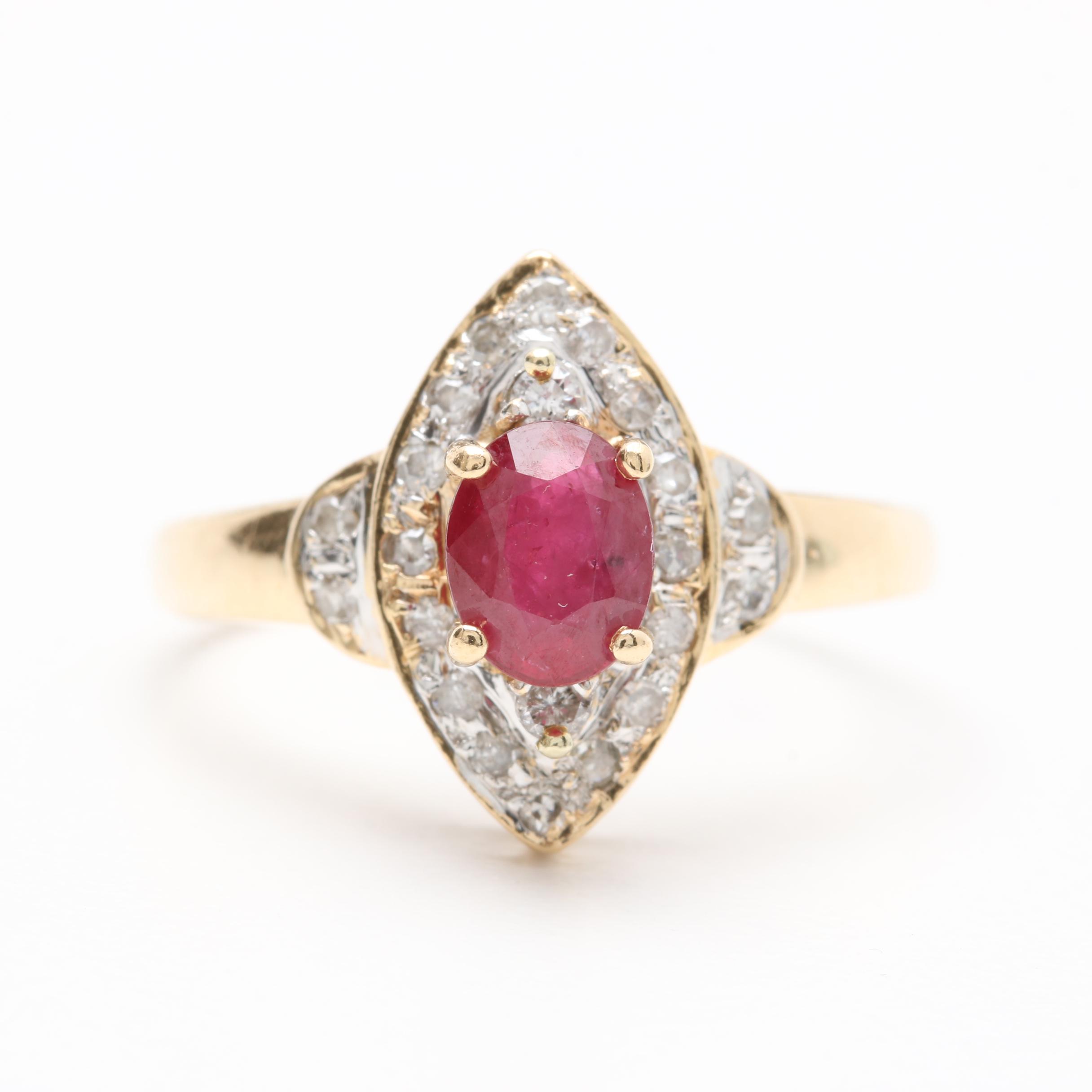 14K Yellow Gold Ruby and Diamond Ring